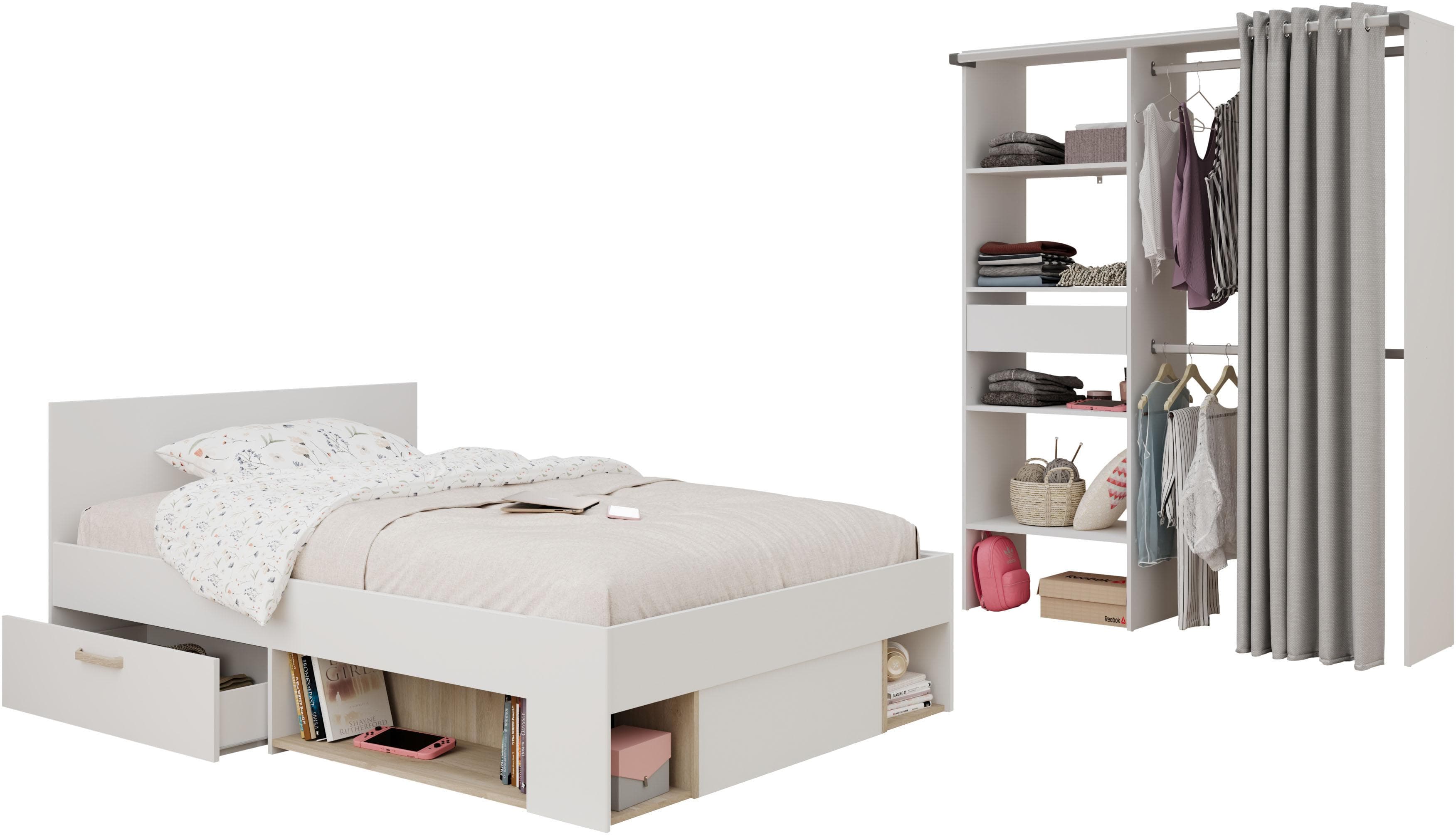 Parisot Achille 22 Jugendzimmer-Set Weiß Stauraumbett Schrank