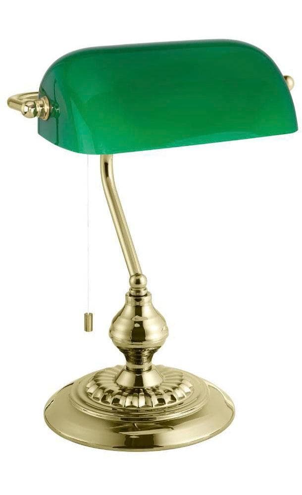 EGLO Tischleuchte BANKER Messing Grün E27 Zug-Schalter