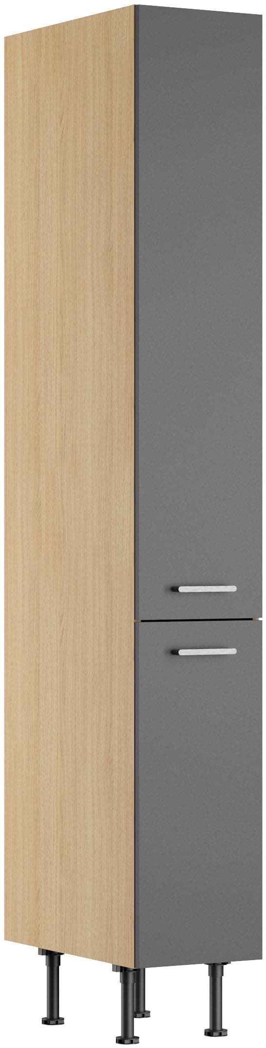 Kochstation Apothekerschrank KS-Lucy Anthrazit Eiche Hell mit Soft-Close