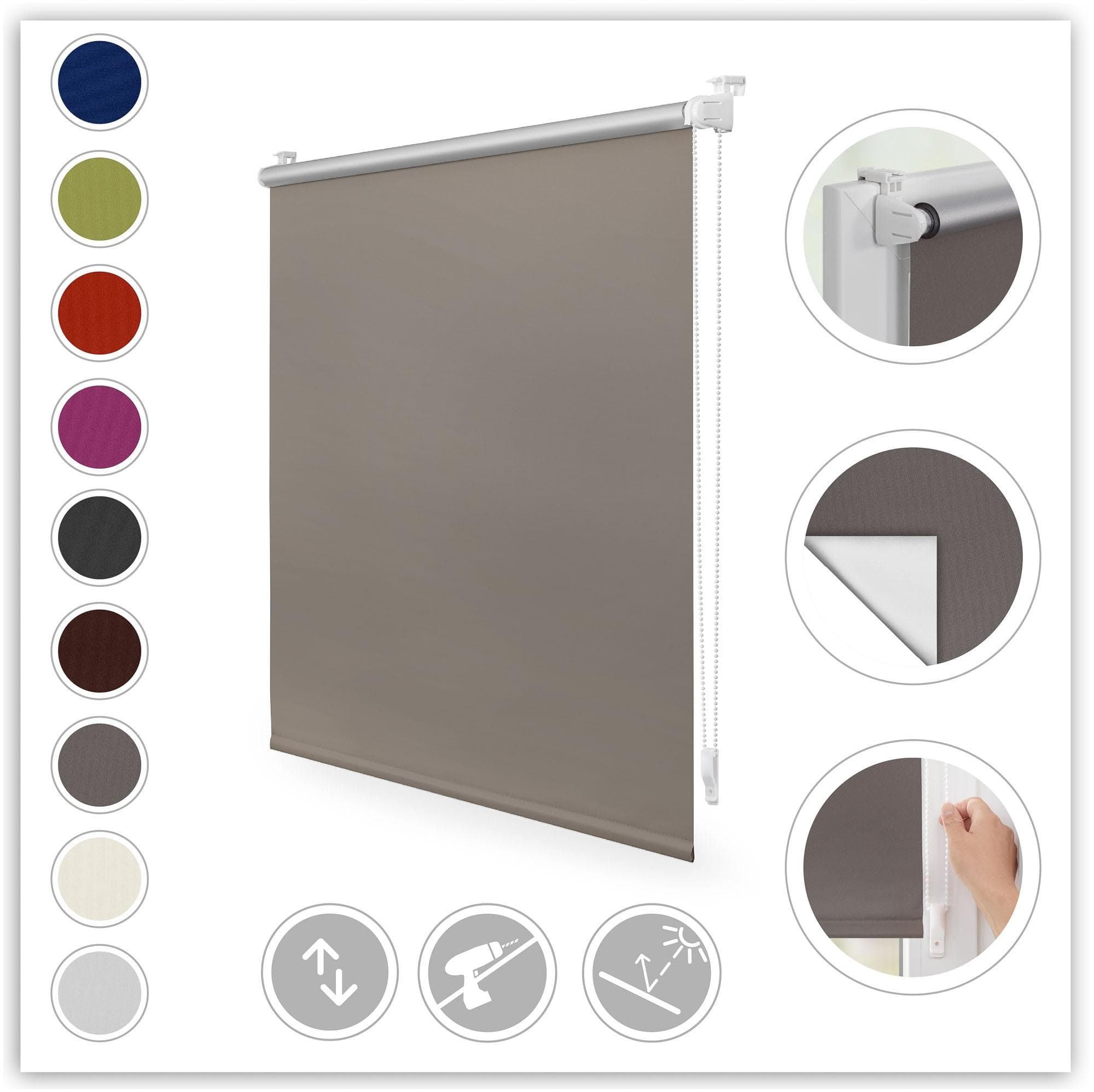 Seitenzugrollo LICHTBLICK ORIGINAL Klemmfix Hitzeschutz Taupe