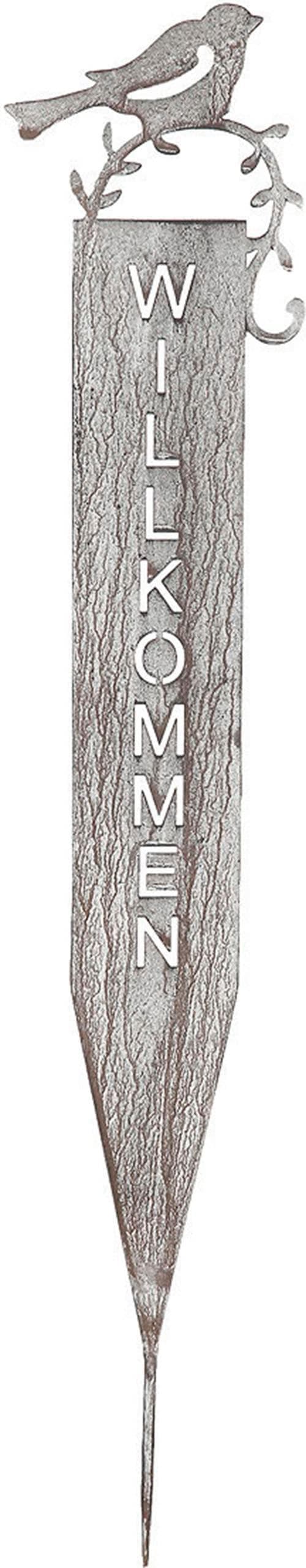 AMBIENTE HAUS Gartenstecker Willkommen Grau Metall 70cm