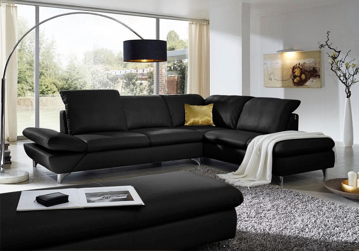 W.SCHILLIG Ecksofa Taoo L-Form Schwarz Leder mit Verstellung