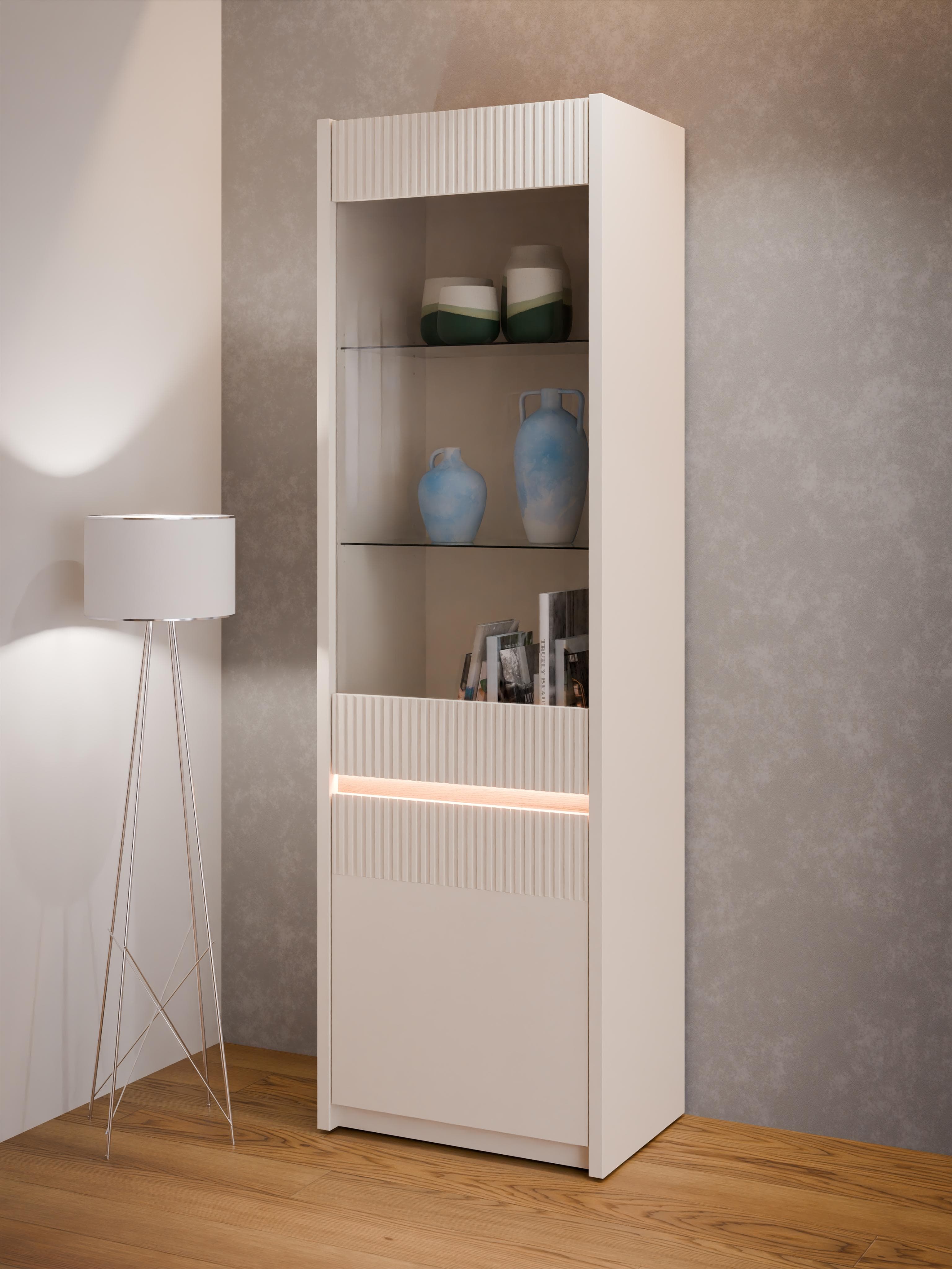 FORTE Vitrine Oak Squere Sand Eiche Matt mit LED