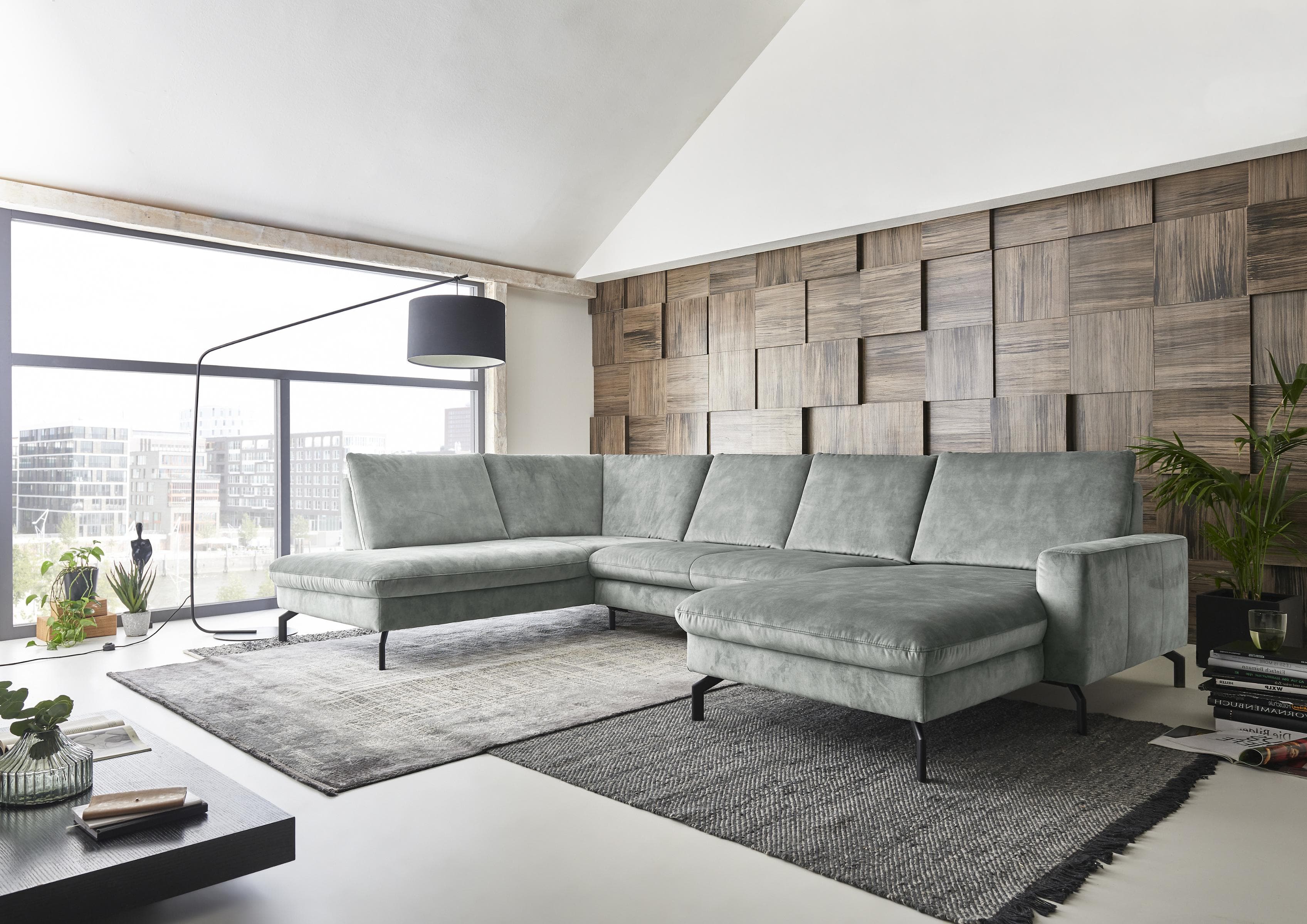 Wohnlandschaft DIE PLANBAR Amira Salbei 4-Sitzer Velours