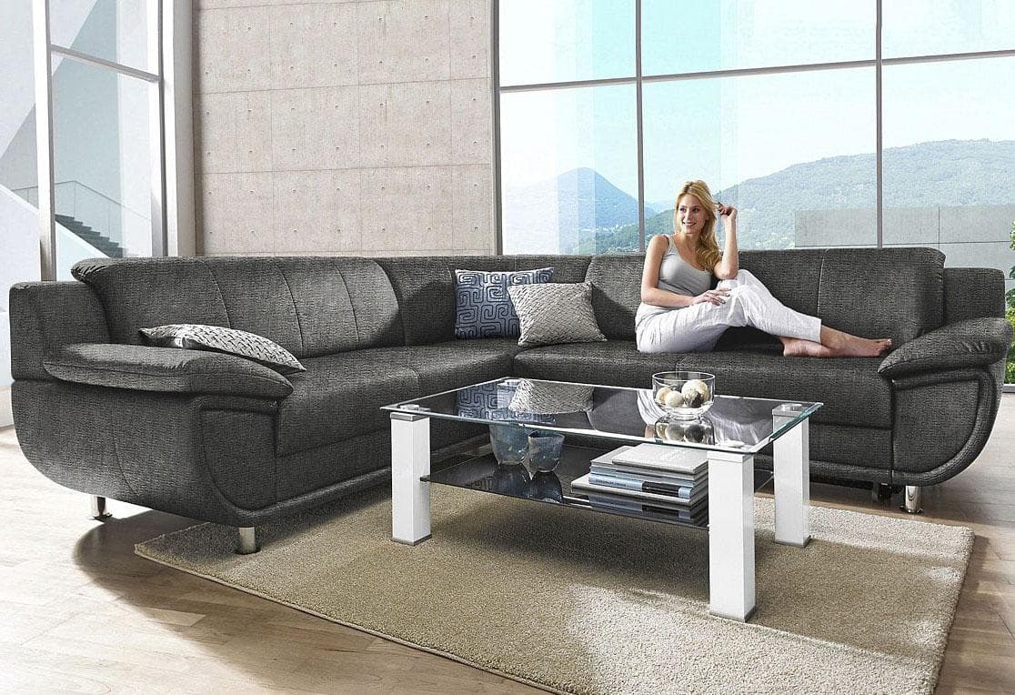 Ecksofa TRENDMANUFAKTUR Rondo Grau mit Schlaffunktion