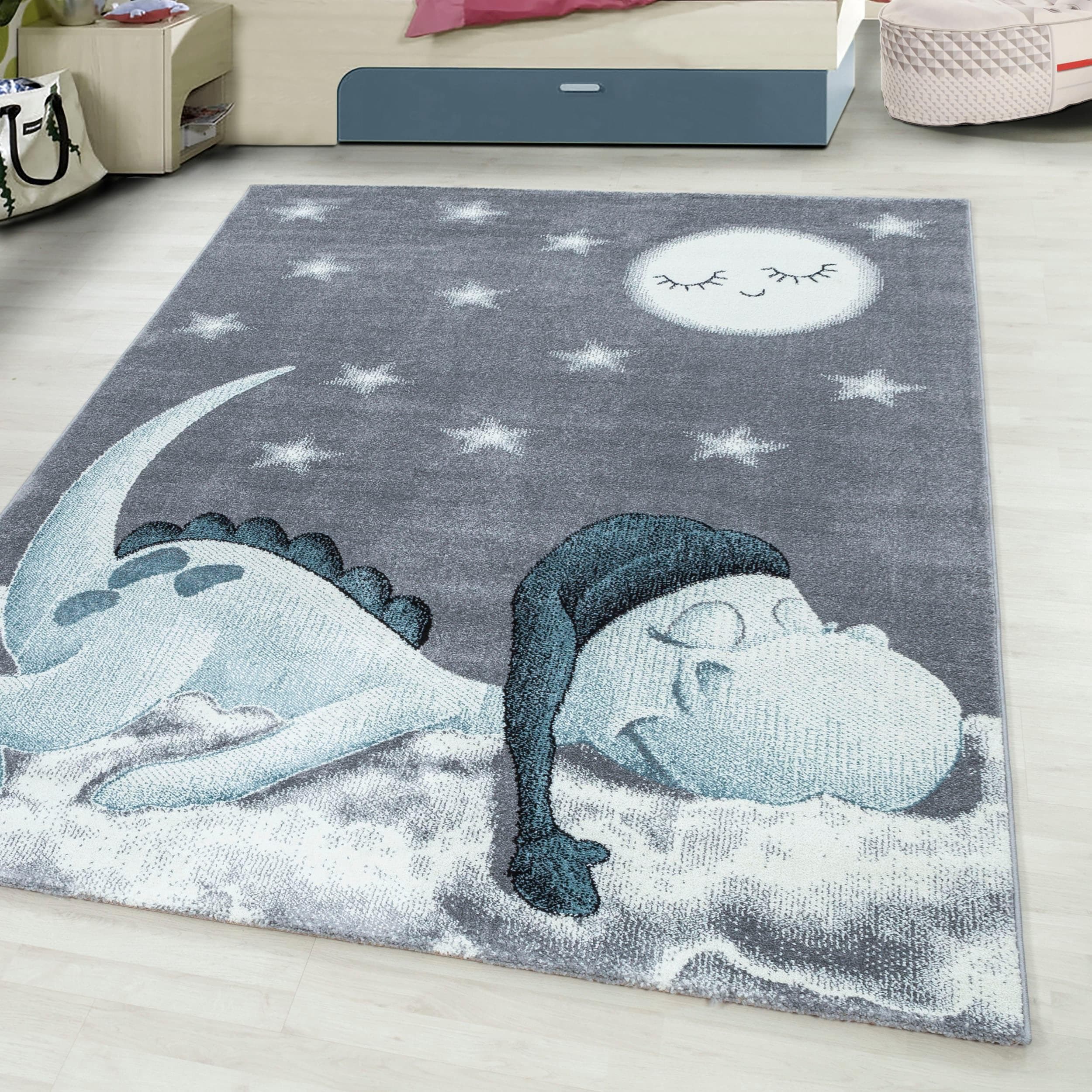 Kinderteppich AYYILDIZ Bambi 840 Blau Drachen Motiv Kurzflor