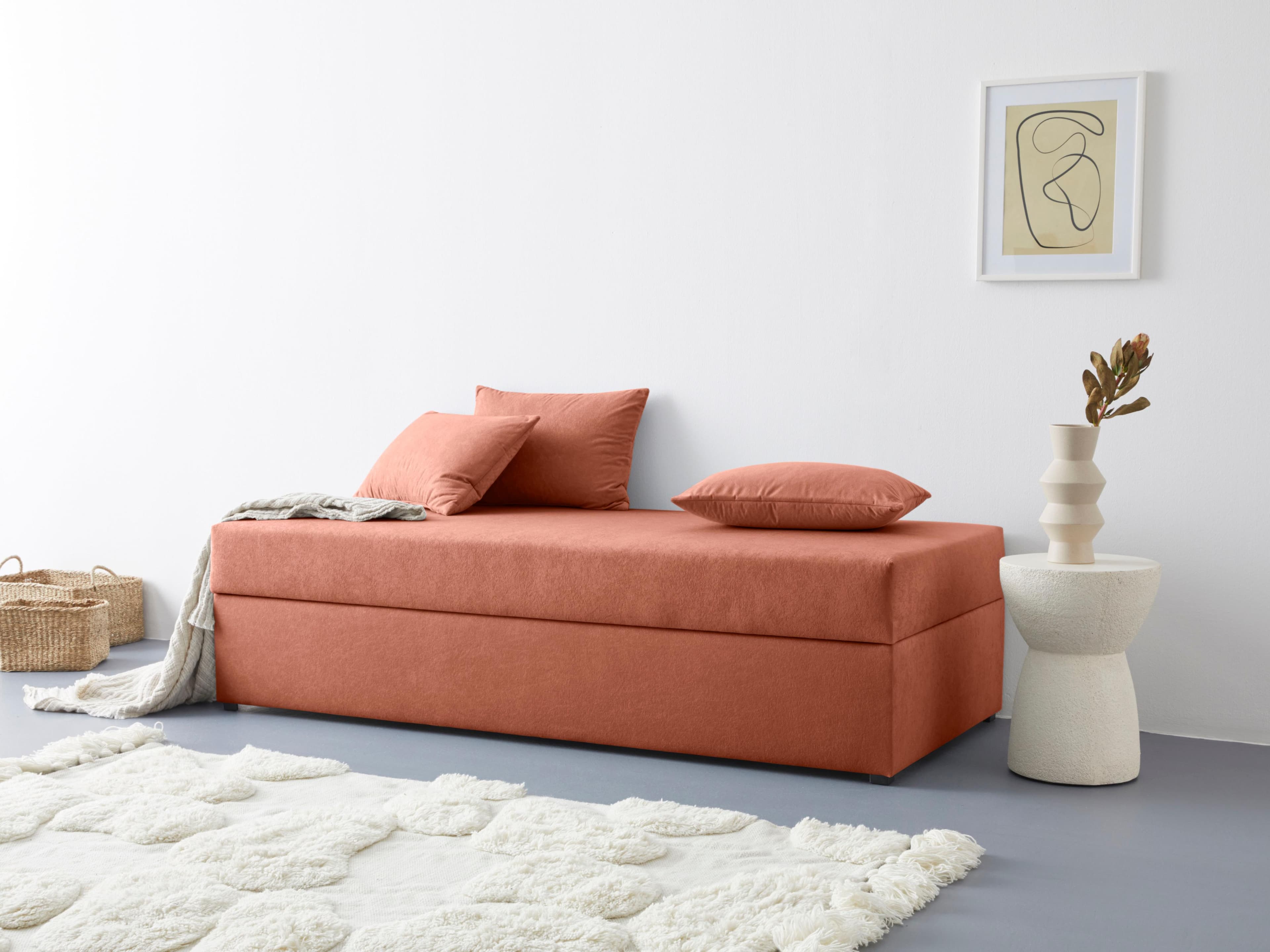 Polsterliege MAINTAL Diana Orange Microvelours mit Stauraum