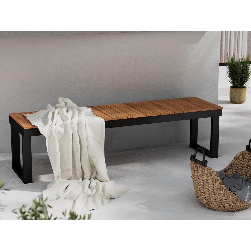 Ambia Garden Gartenbank Schwarz Teak Holz Metall 2-Sitzer
