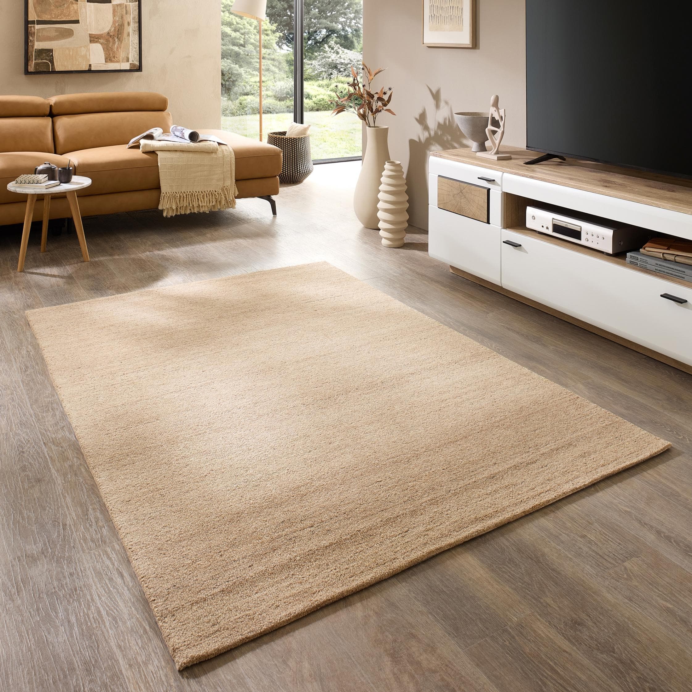 THEKO Wollteppich Origin Loop Uni Sand Handgetuftet