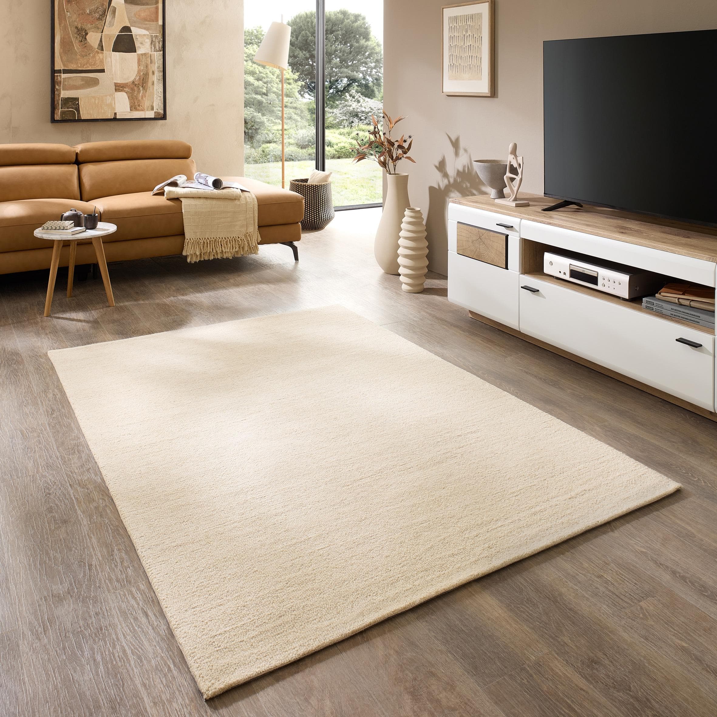 THEKO Wollteppich Origin Loop Uni Beige Handgetuftet