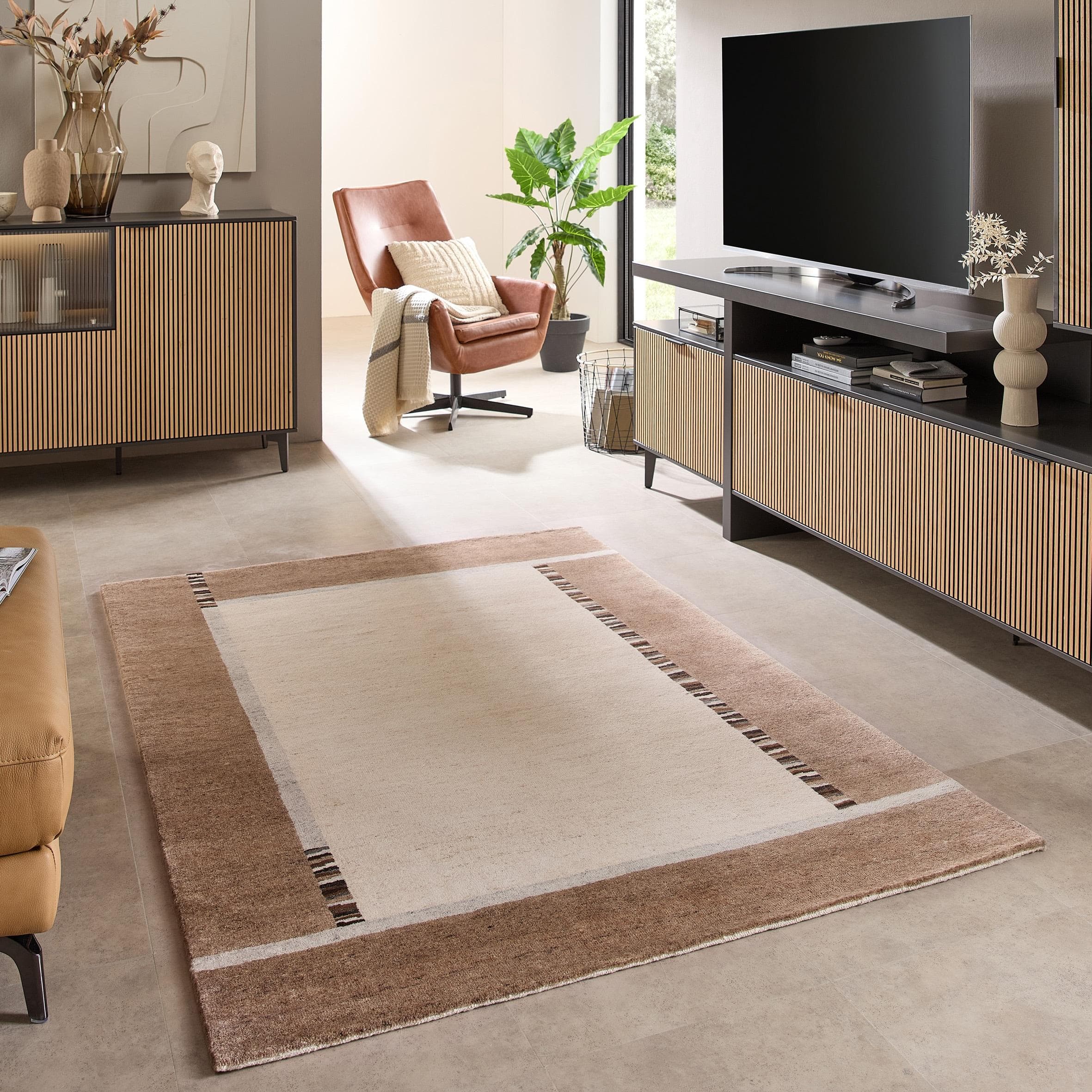 THEKO Wollteppich Skylight Beige Handgeknüpft