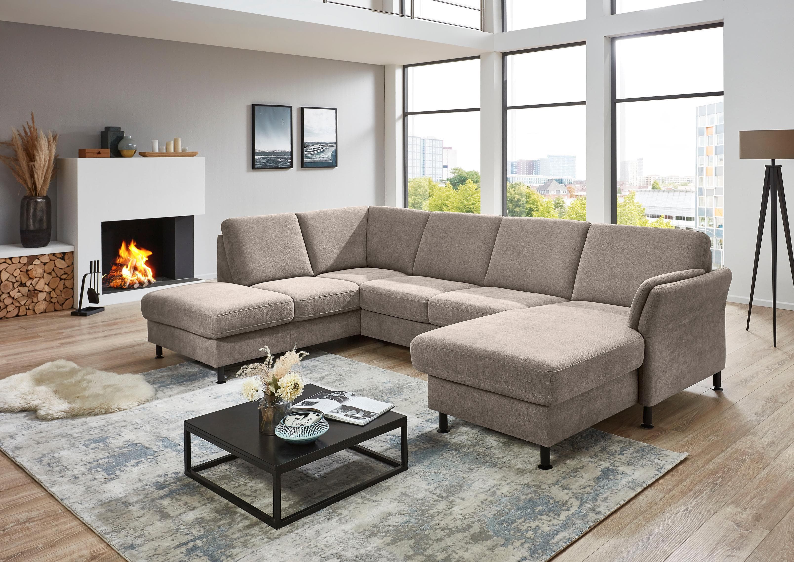 Wohnlandschaft U-Form Beige Polyester 305 cm