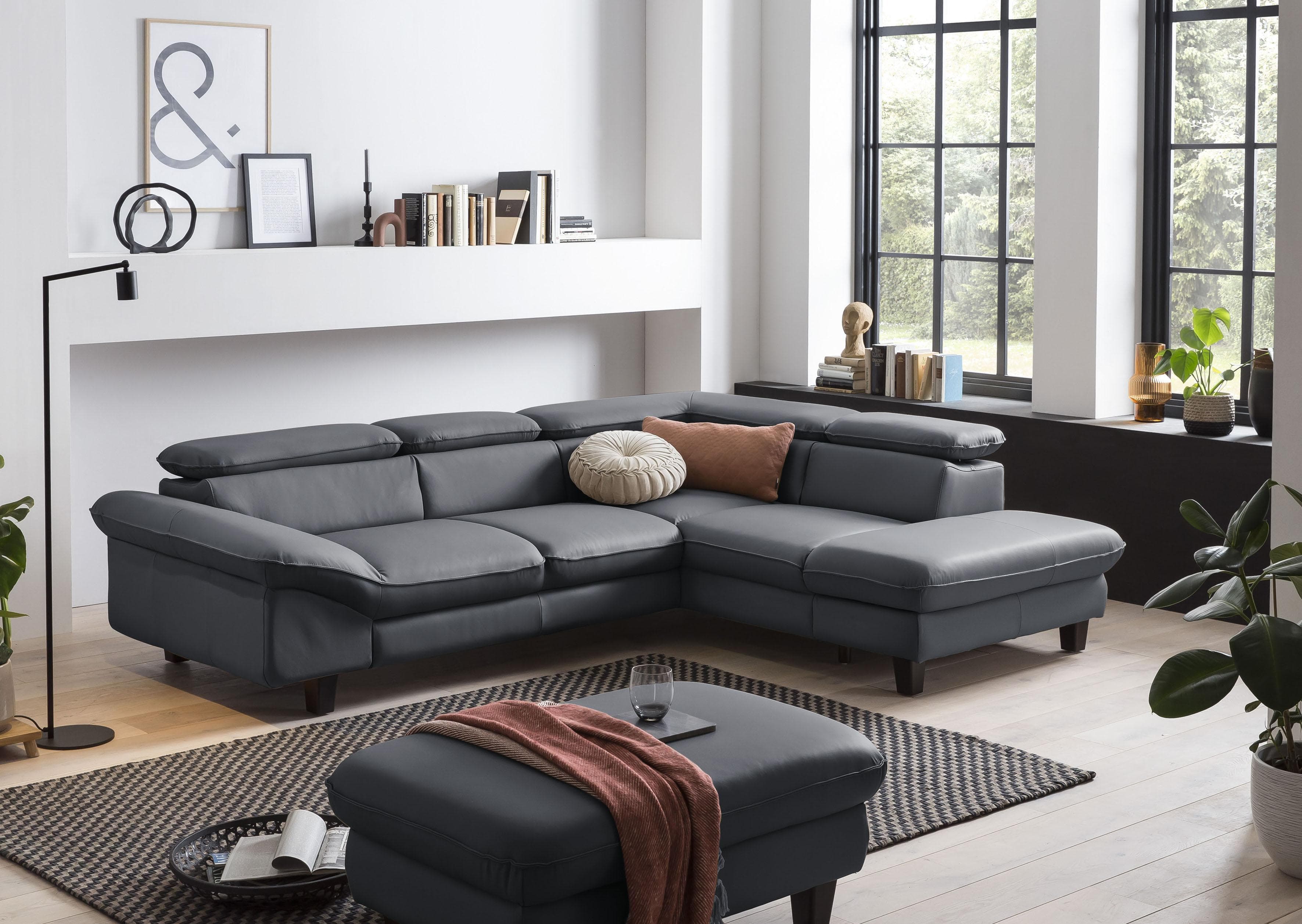 HOME AFFAIRE Pilot L-Form Ecksofa Grau mit Kopfteilverstellung