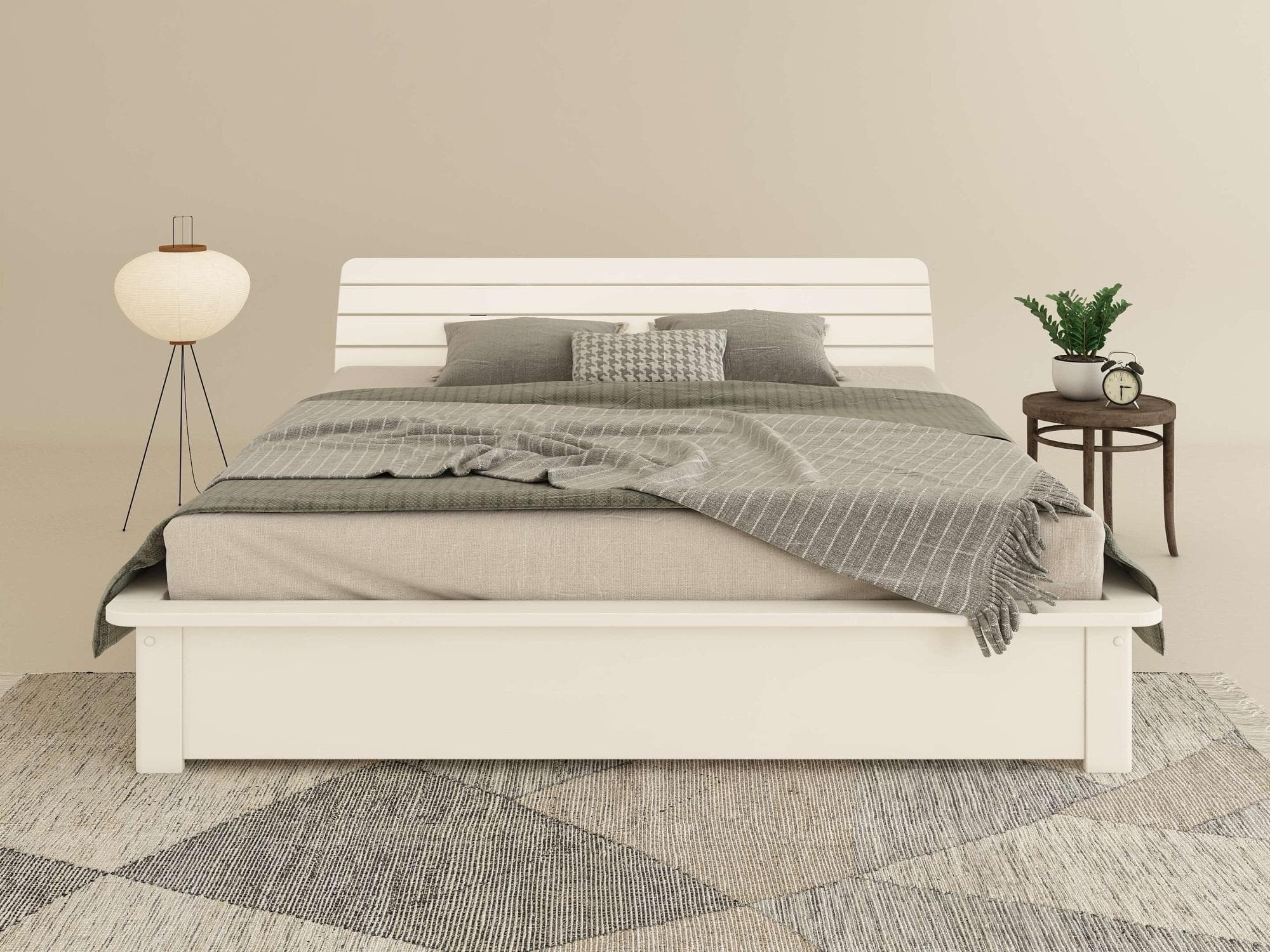 Massivholzbett Antri Futonbett Ergonomisch Geformtes Kopfteil Weiß