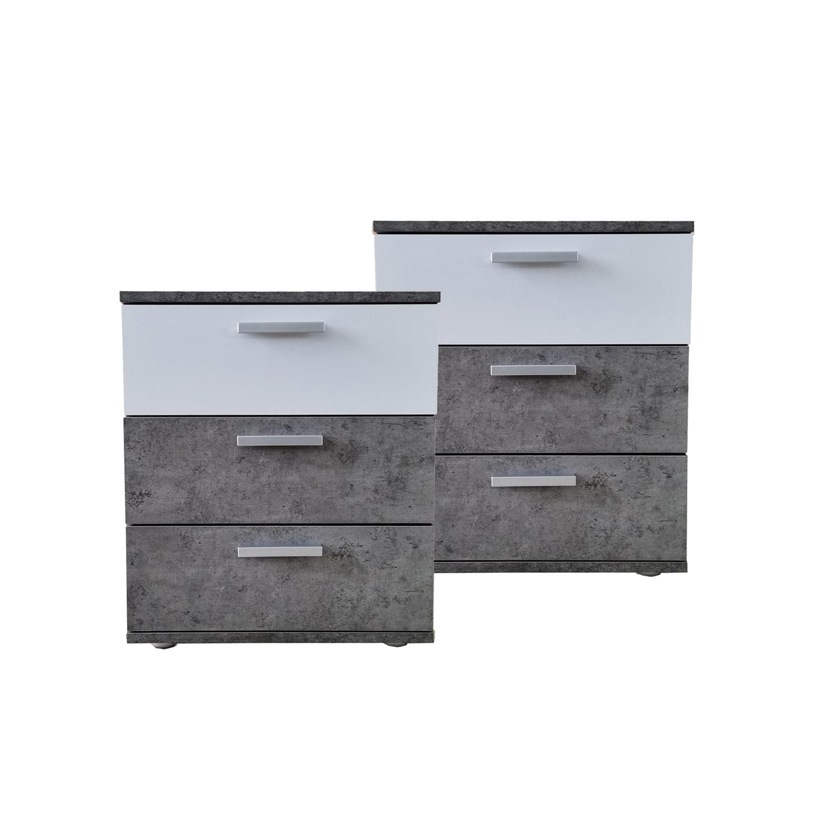 HTI-Living Nachtkommode 3 Schubladen Beton Weiß 2er-Set
