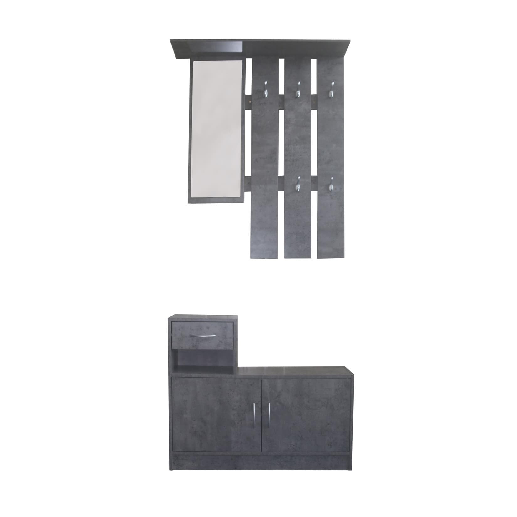 HTI-Living Garderobe Set Grau mit Spiegel & Schuhschrank