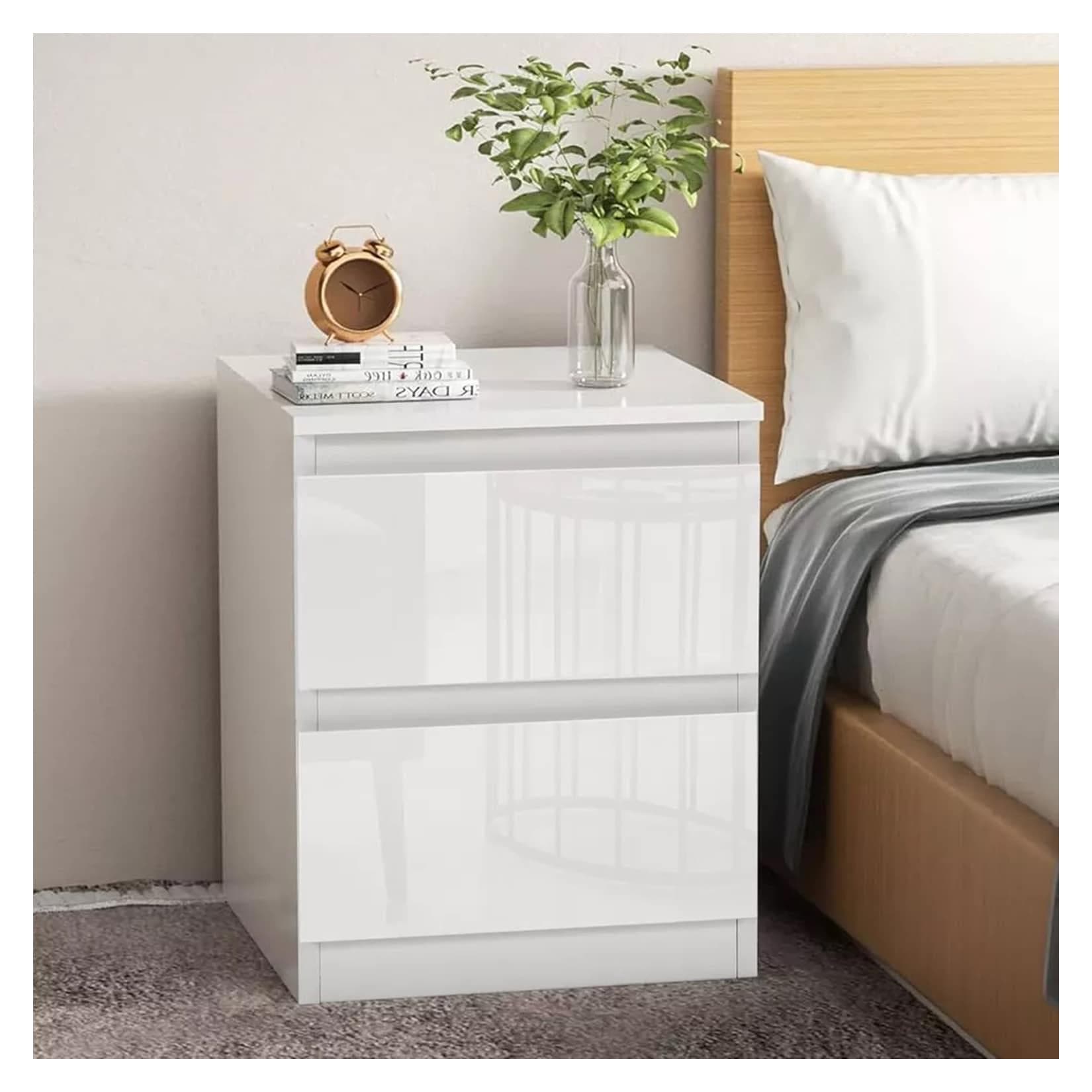 HTI-Living Nachtschrank Kenji Hochglanz Weiß 2 Schubladen