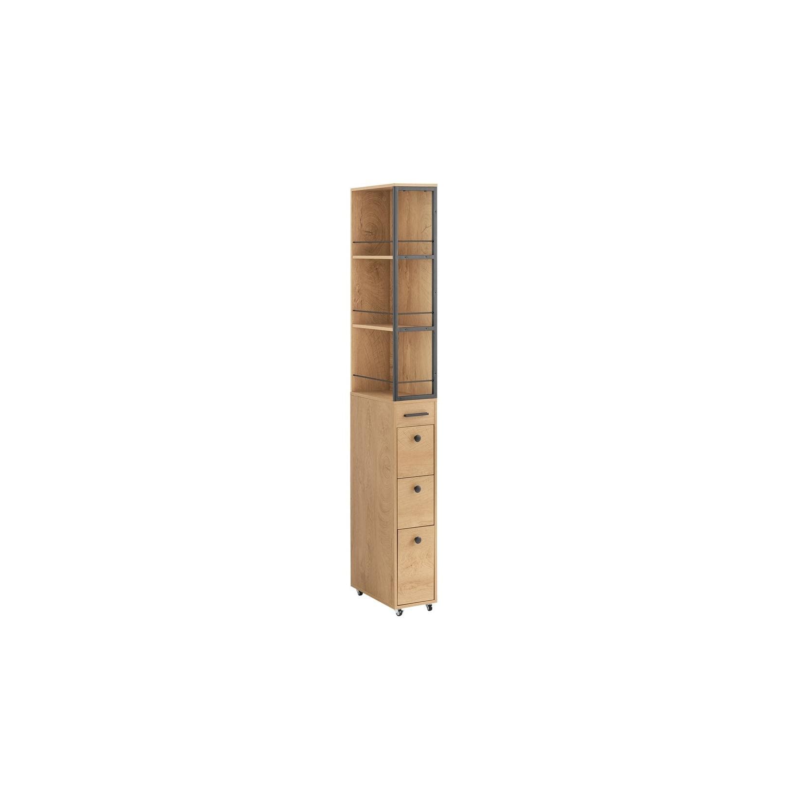 SoBuy Hochschrank NSR13 Nischenwagen mit 3 Schubladen Natur