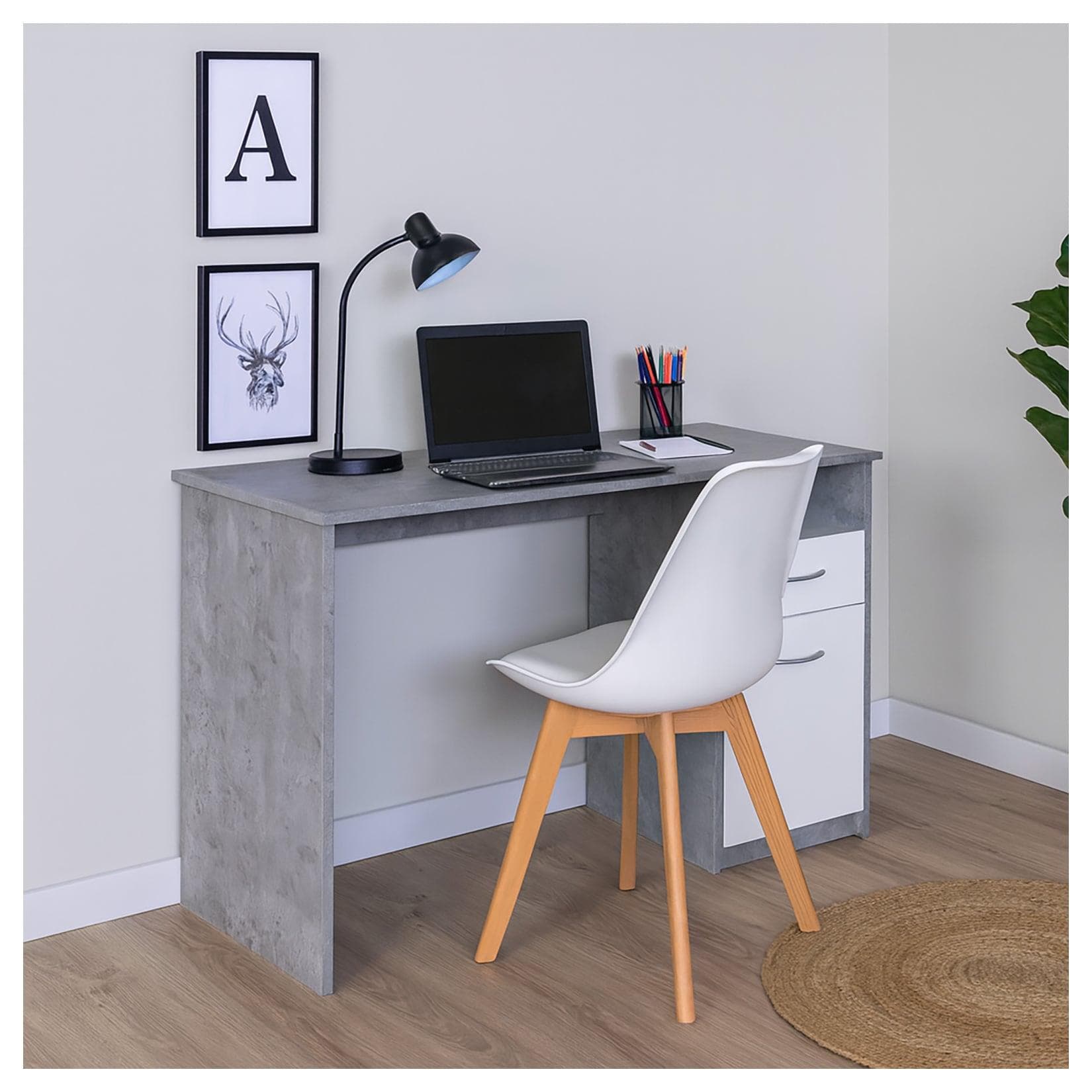 HTI-Living Schreibtisch 120 x 76 cm Beton Weiß Modern