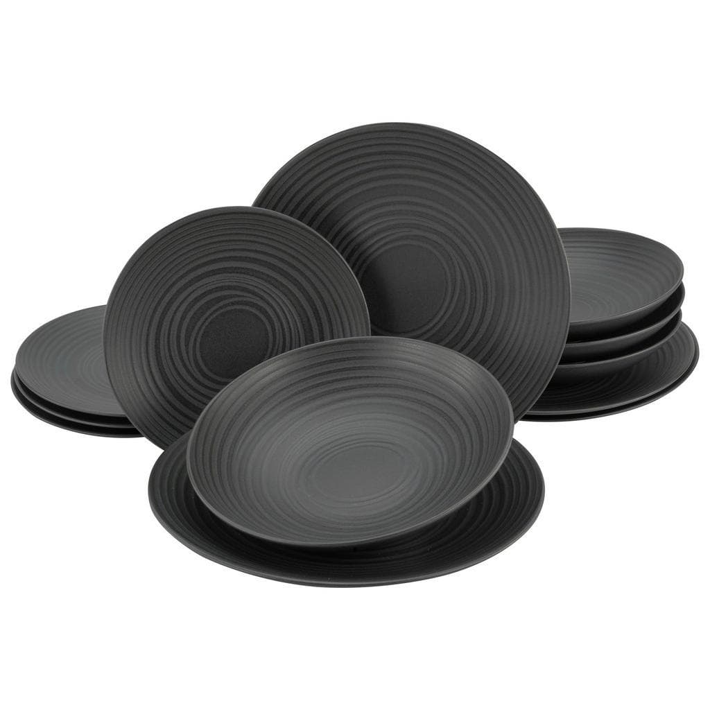 Creatable Tafelservice Lava Stone Schwarz 12-teilig Kreise