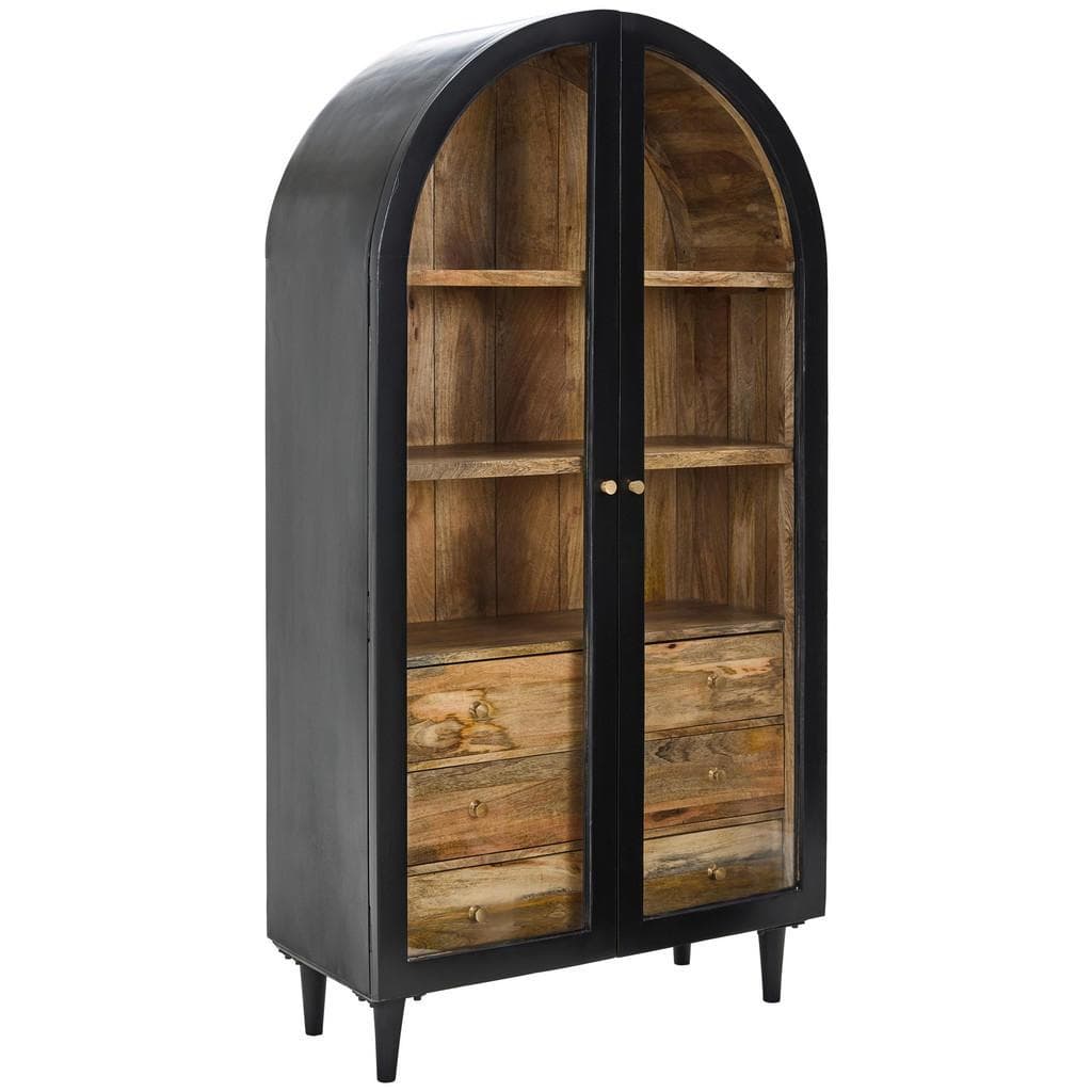 Livetastic Vitrine Mangoholz Metall Schwarz Braun