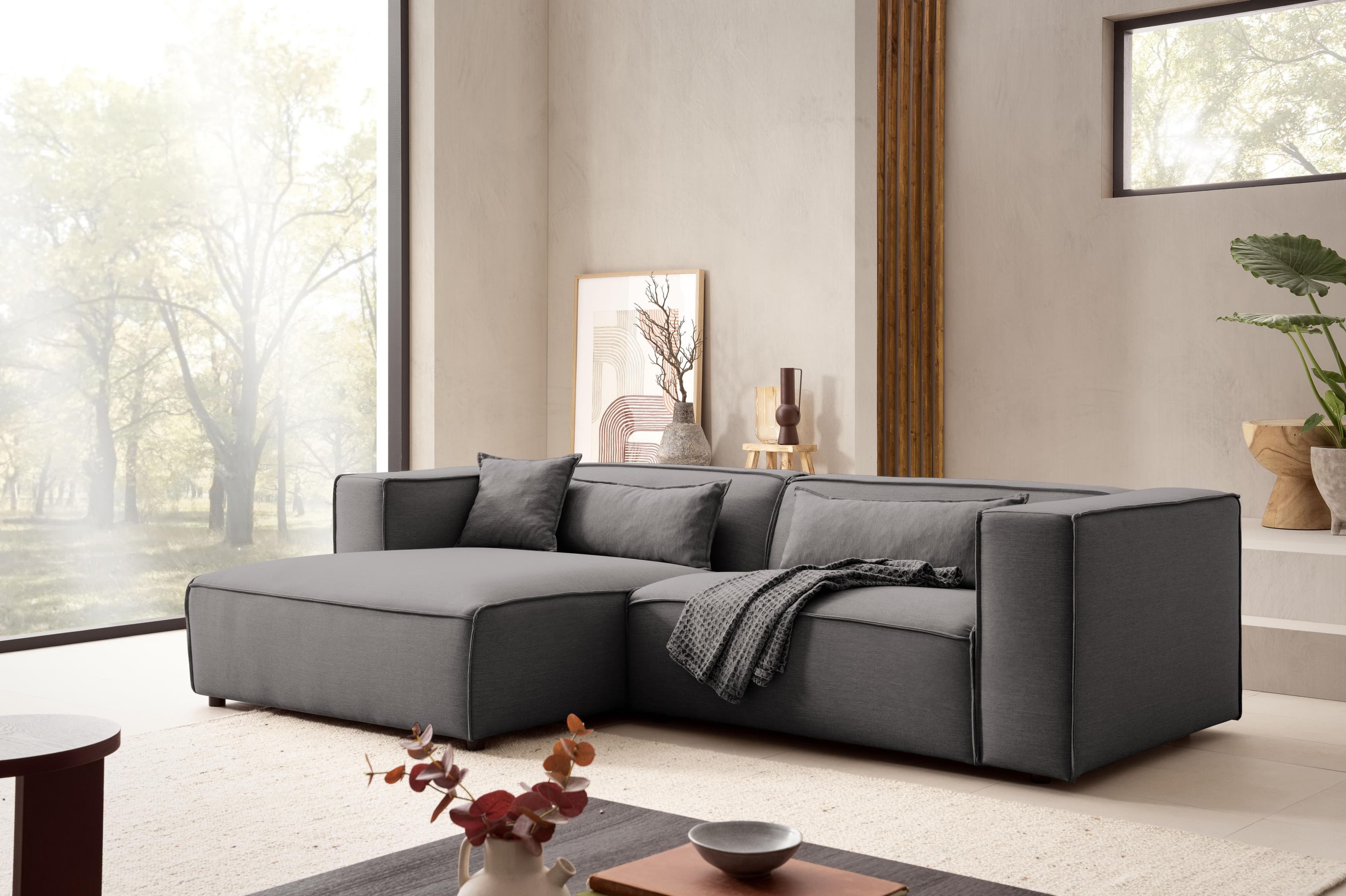 LeGer Home Ecksofa PIARA Anthrazit L-Form mit Ottomane