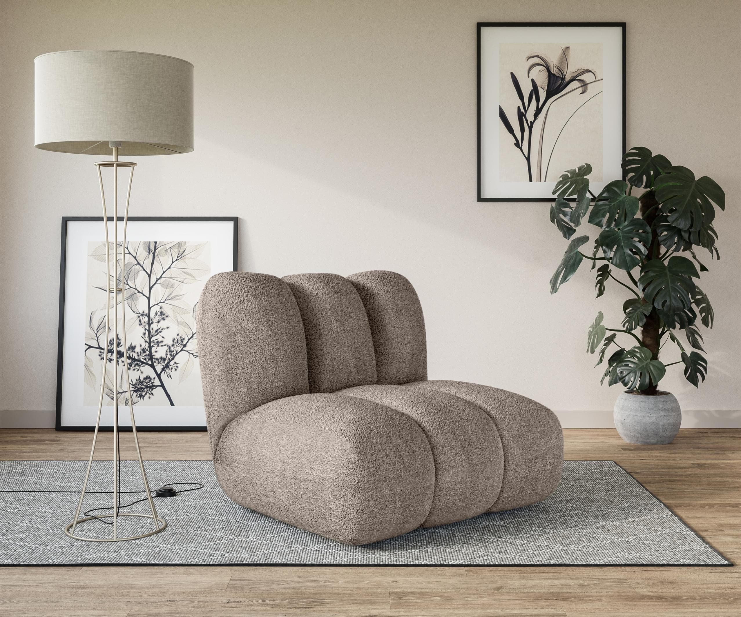 LeGer Home Priya Loungesessel Taupe Bouclé Modern