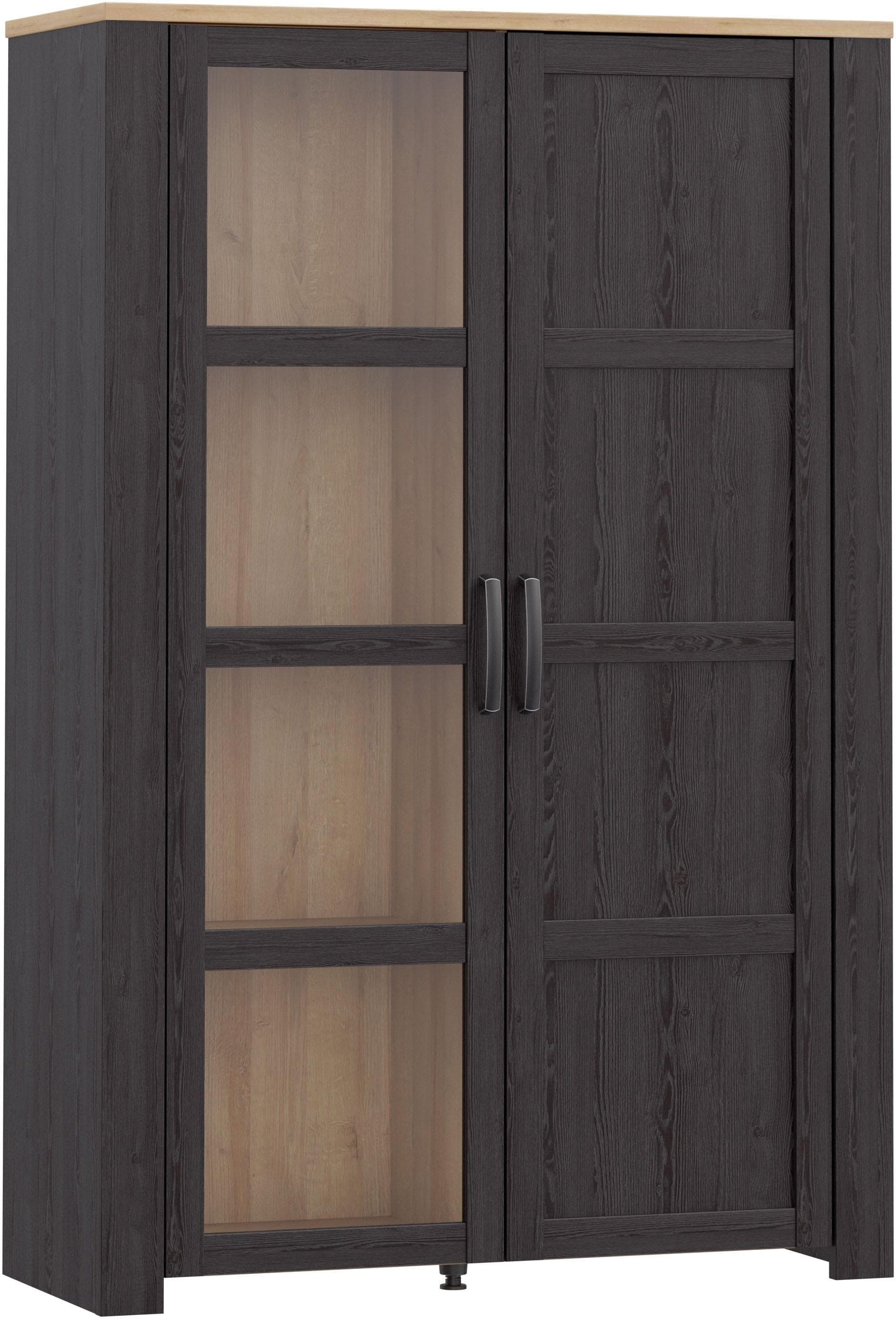 FORTE Highboard Bohol Vitrine Eiche Schwarz mit Soft-Close