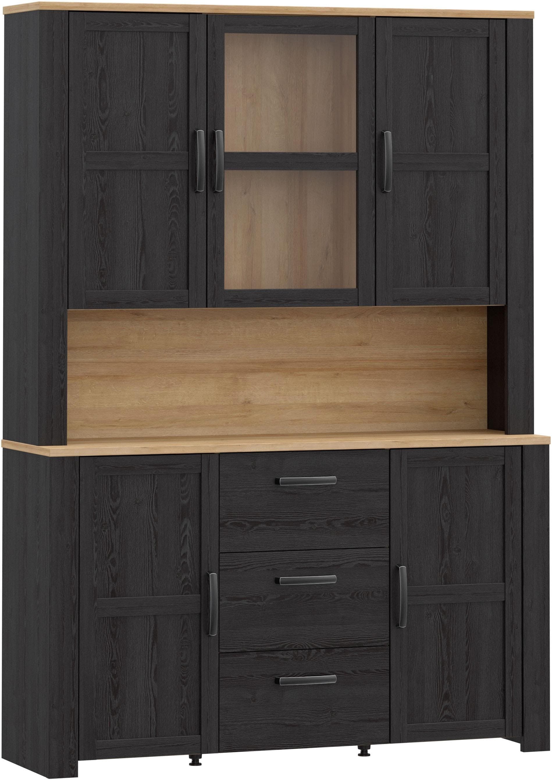 FORTE Buffet Bohol Highboard 4 Türen 1 Glastür 3 Schubladen Eiche