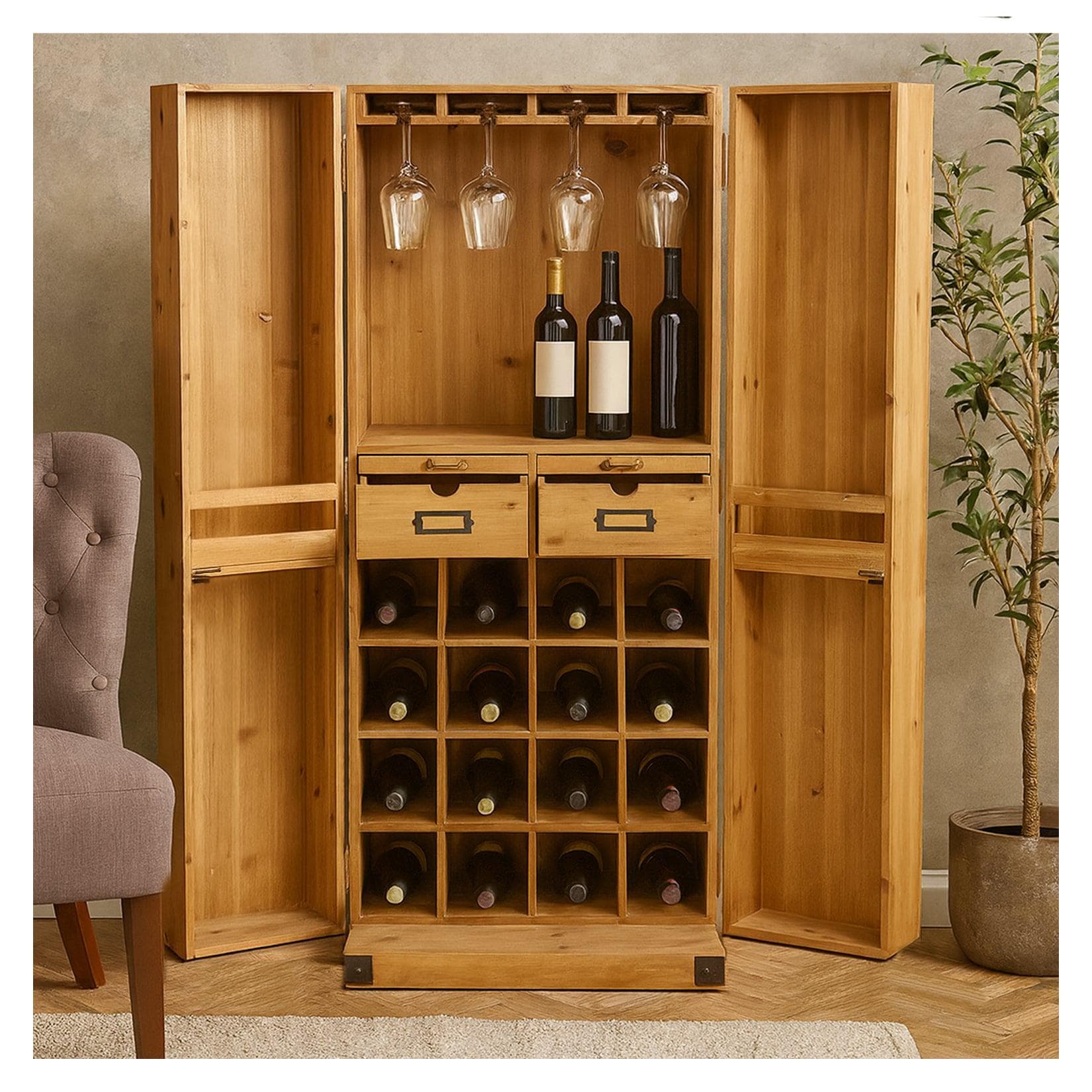HTI-Living Weinregal Imelda für 16 Flaschen, Mid Century Stil