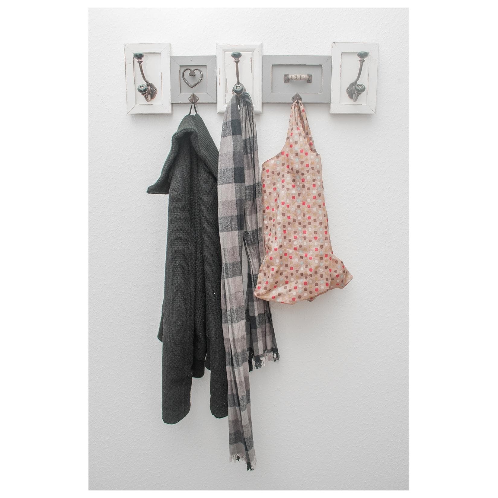 HTI-Living Garderobenleiste Vintage Weiß/Grau Holz Metall