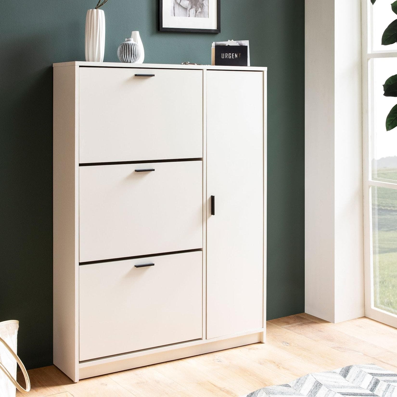 FineBuy Schuhschrank Weiß Modern 4 Türen