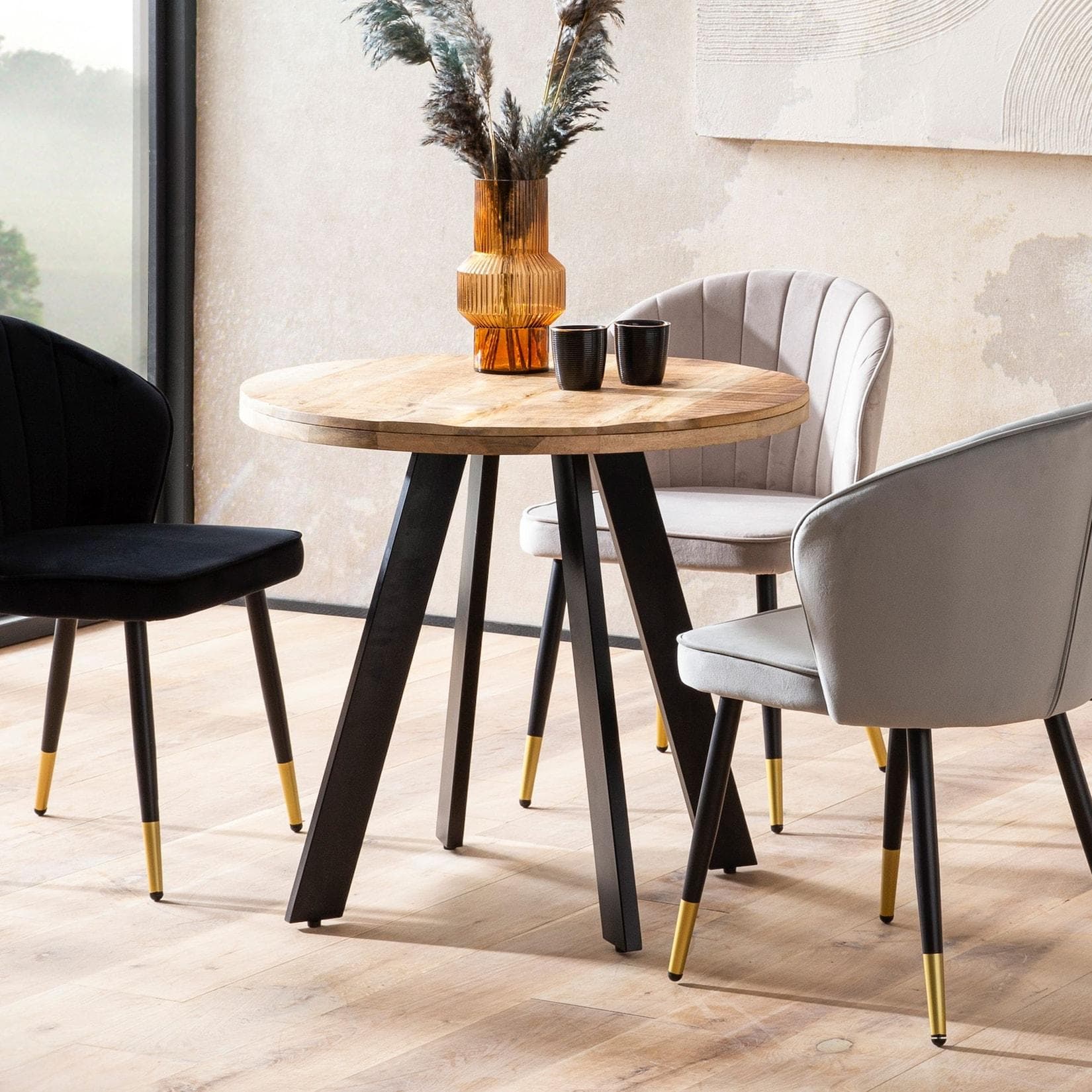 FineBuy Esstisch rund Mango Massivholz Industrial Stil