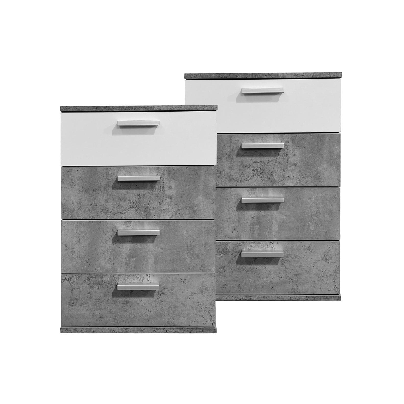 HTI-Living Nachtschrank 2er-Set 4 Schubladen Beton Weiß