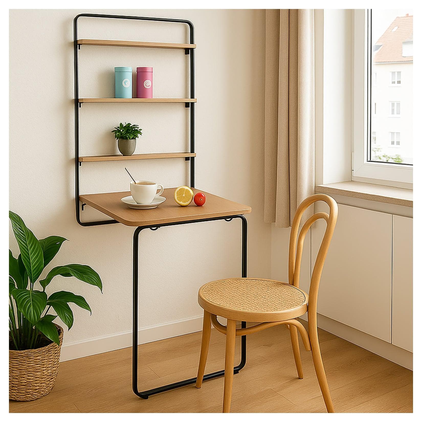 HTI-Living Wandklapptisch 3 in 1 Cora Küchentisch Schreibtisch Beige/Schwarz