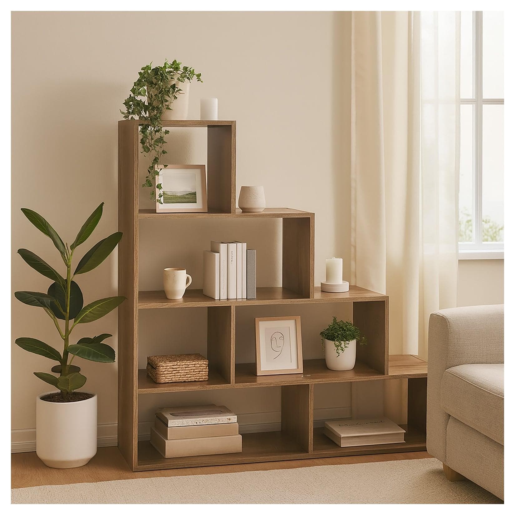 HTI-Living Stufenregal Raumteiler Bücherregal Eiche Holzoptik