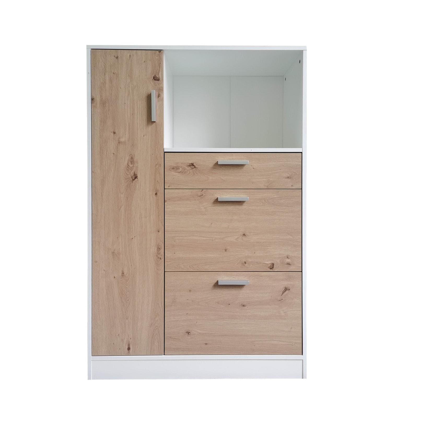 HTI-Living Küchenschrank Weiß mit Eiche-Optik 4 Fächer 3 Schubladen