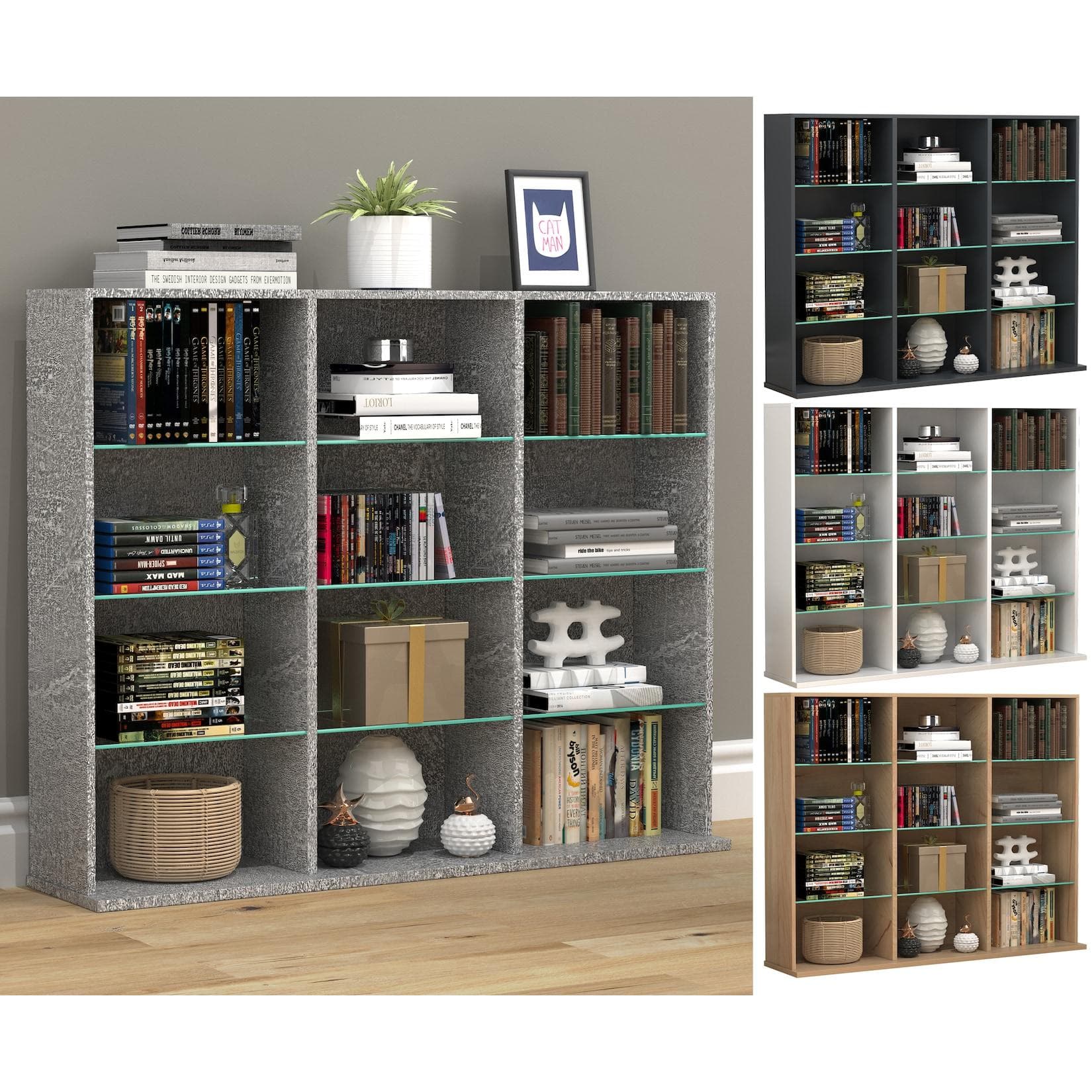 VCM Holz CD DVD Standregal Zilas L Glas Braun