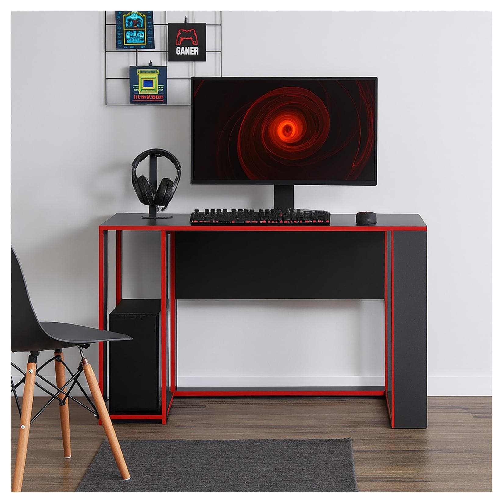 HTI-Living Gamingtisch Schwarz/Rot mit seitlicher Ablage