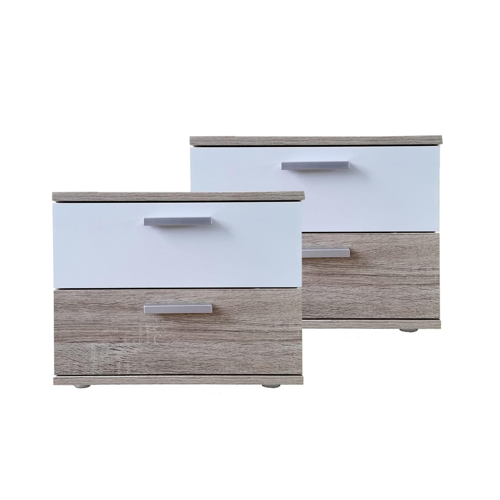 HTI-Living Nachtschrank 2er Set Sonoma Weiß mit 2 Schubladen