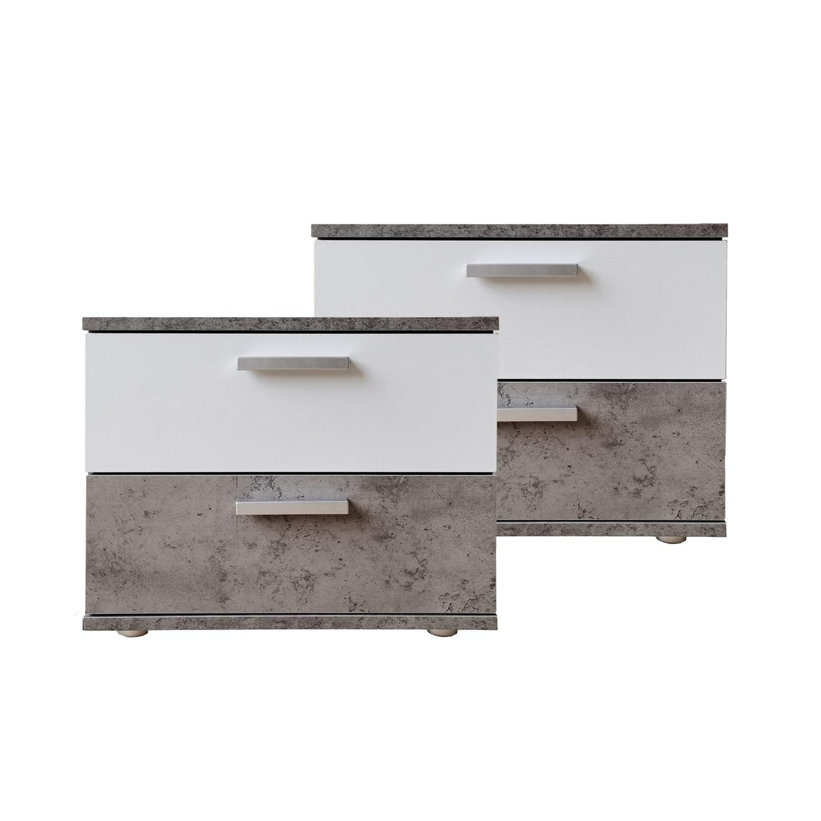 HTI-Living Nachtschrank 2er Set Beton Weiß Grau Nina