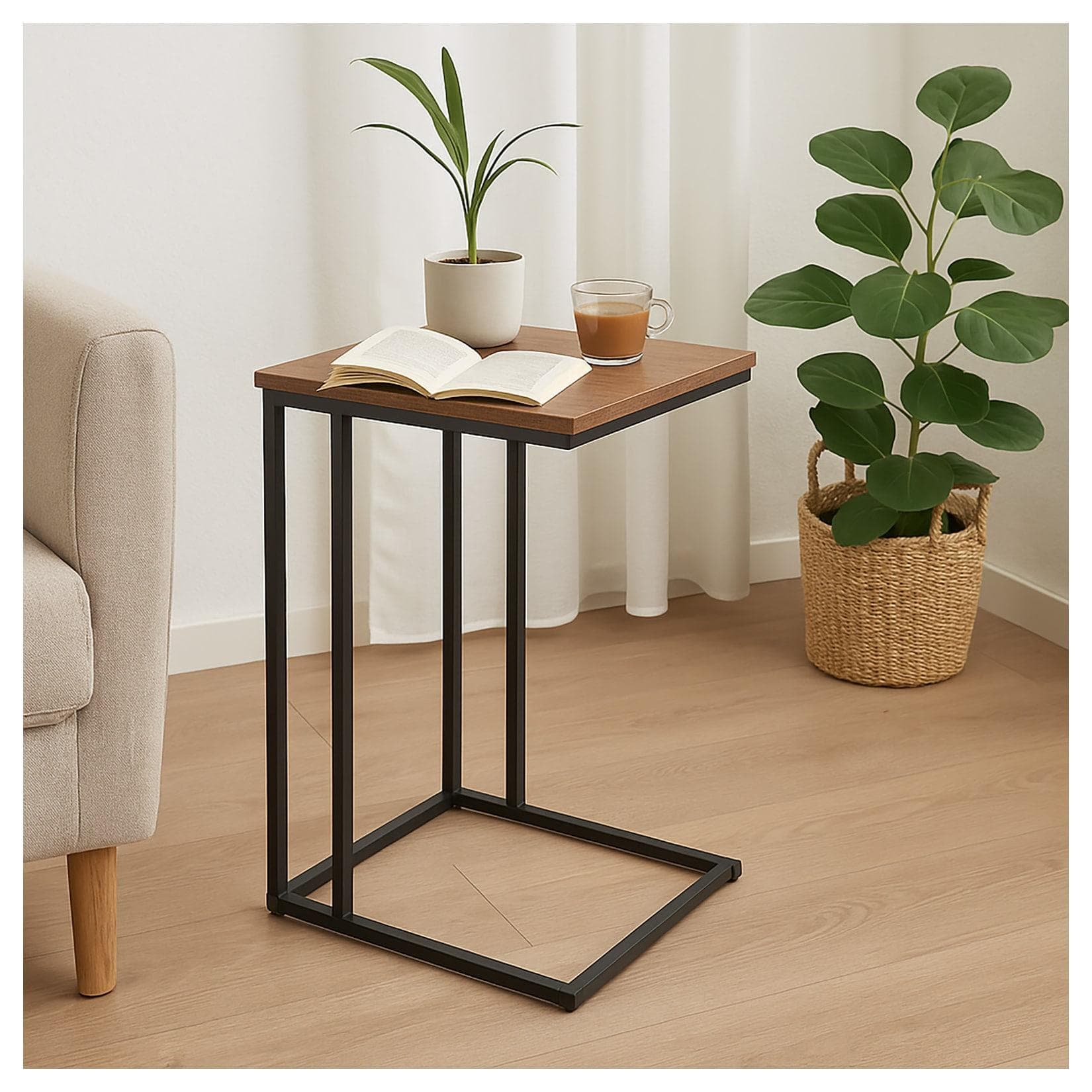 HTI-Living Beistelltisch Metall + MDF Natur Modern