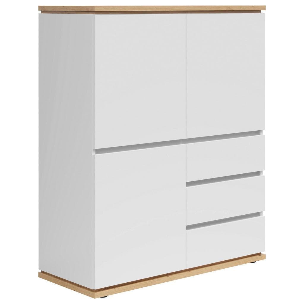 Xora Highboard Weiß Eiche Artisan Holzwerkstoff 3 Fächer 3 Schubladen