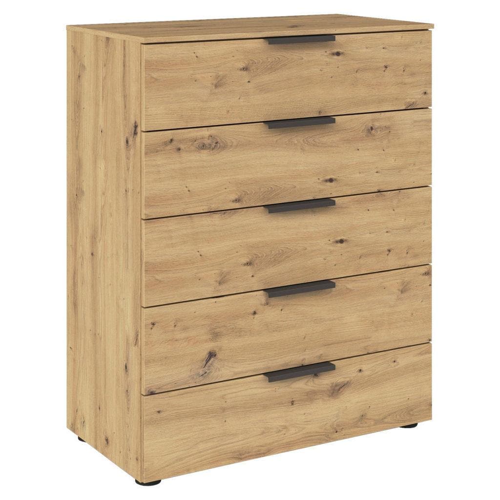 Rauch Möbel Kommode 5 Schubladen Graphit Eiche Artisan Metall