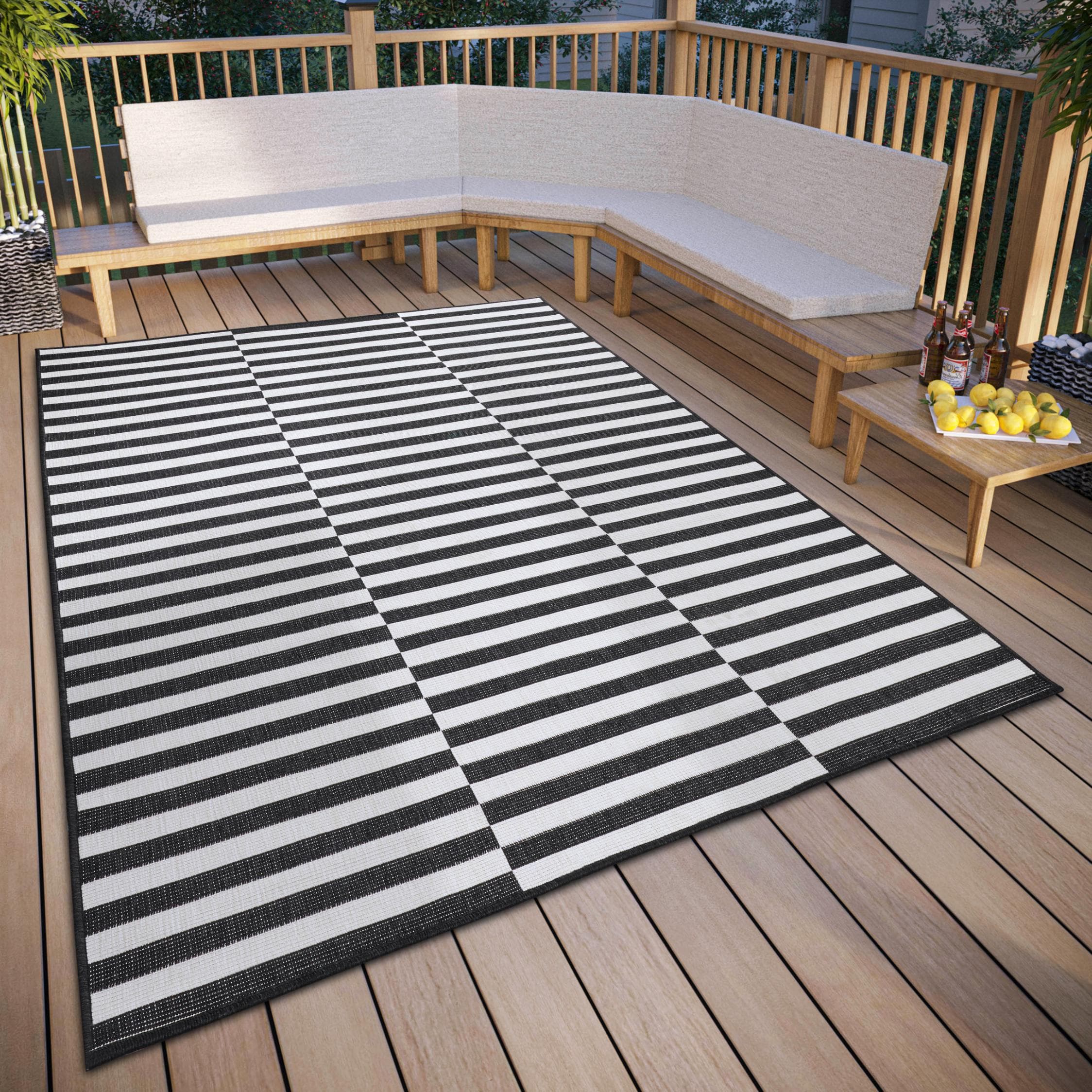 OTTO HOME Viela Outdoor Wendeteppich Schwarz-Weiß Polypropylen