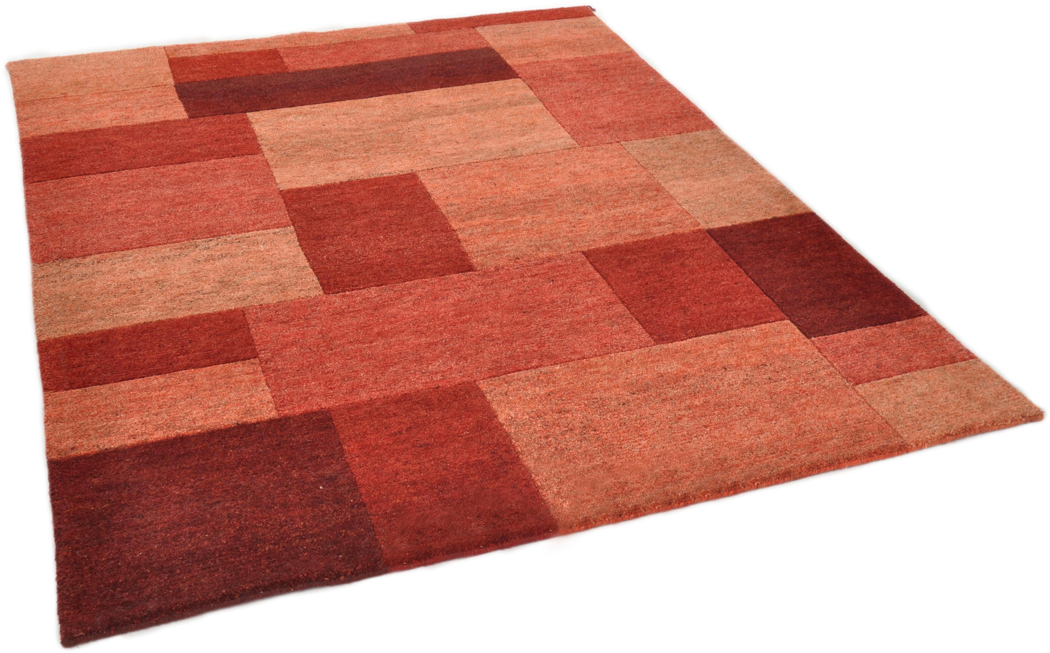 THEKO Wollteppich Dalas 7709 Rot Handgeknüpft Patchwork Design