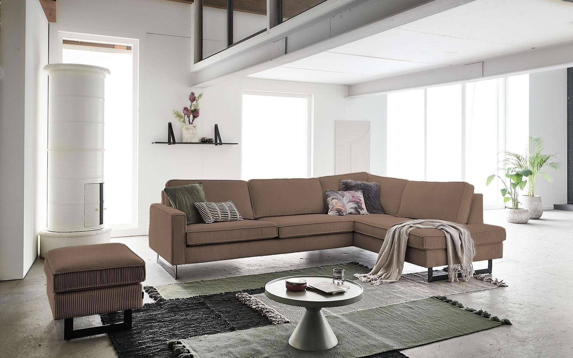 HOME AFFAIRE Pinto Ecksofa Braun Cord mit Chaiselongue