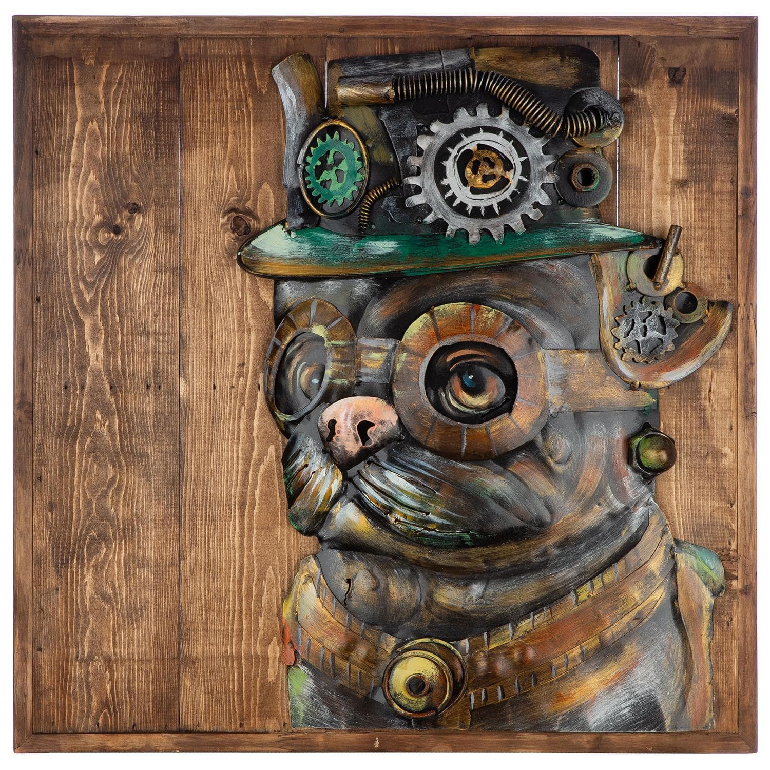 GILDE Metallbild Steampunk Dog 50x50 cm Braun Grau 3D