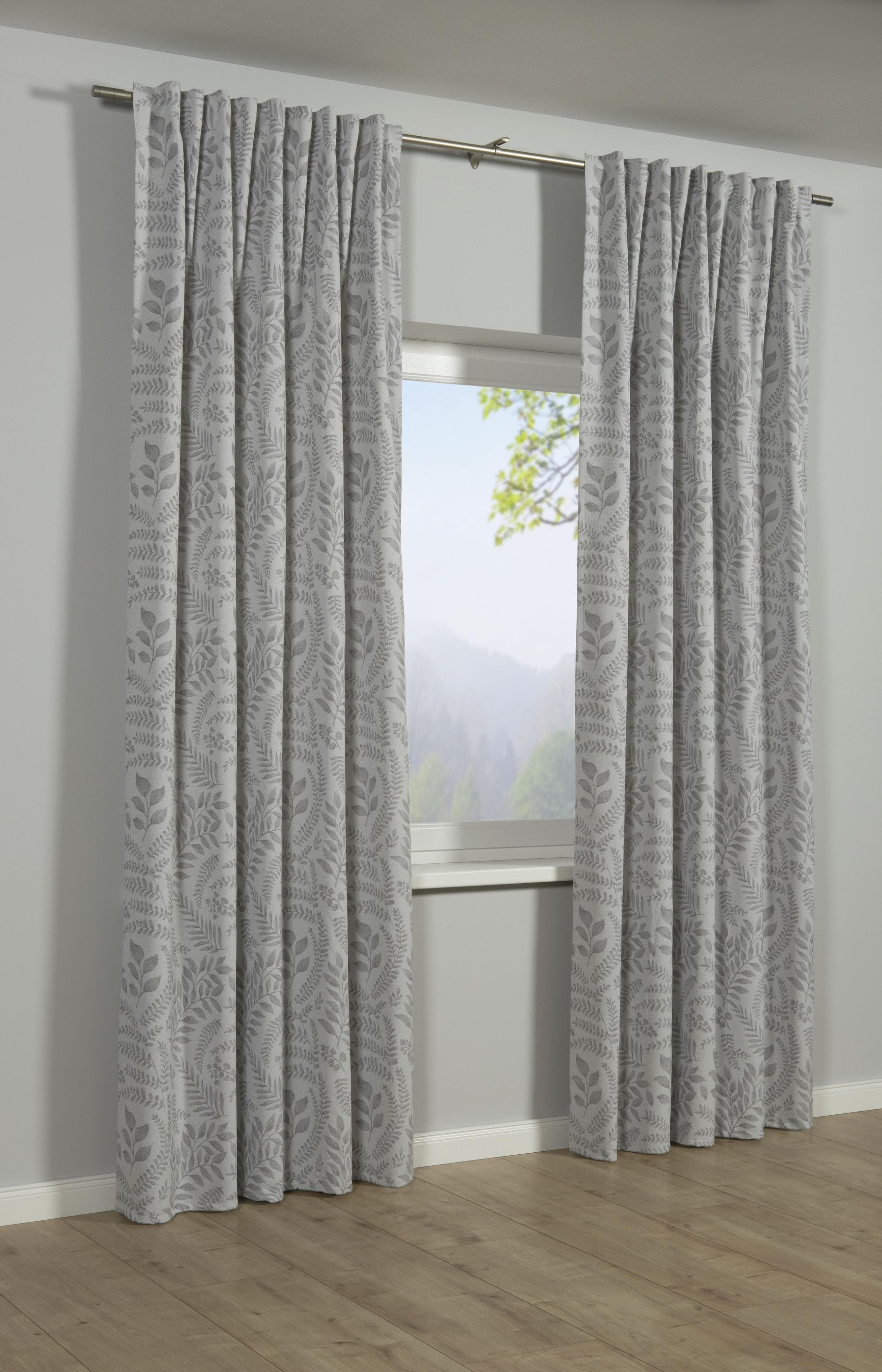 Gardine SEHLBACH Schal Rankenblätter Grau 140x245 cm Polyester