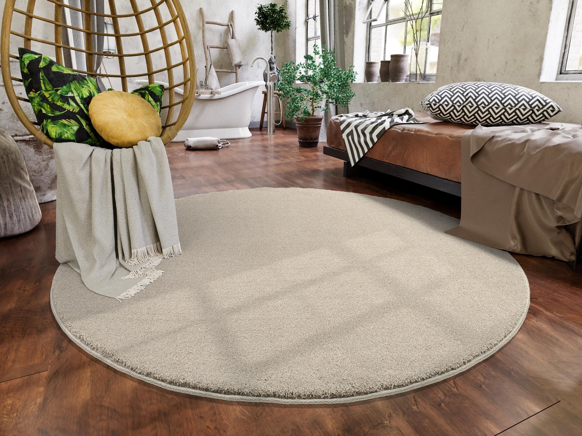 OCI Teppich NEW VILLA MELANGE Beige Polypropylen Shaggy Rund